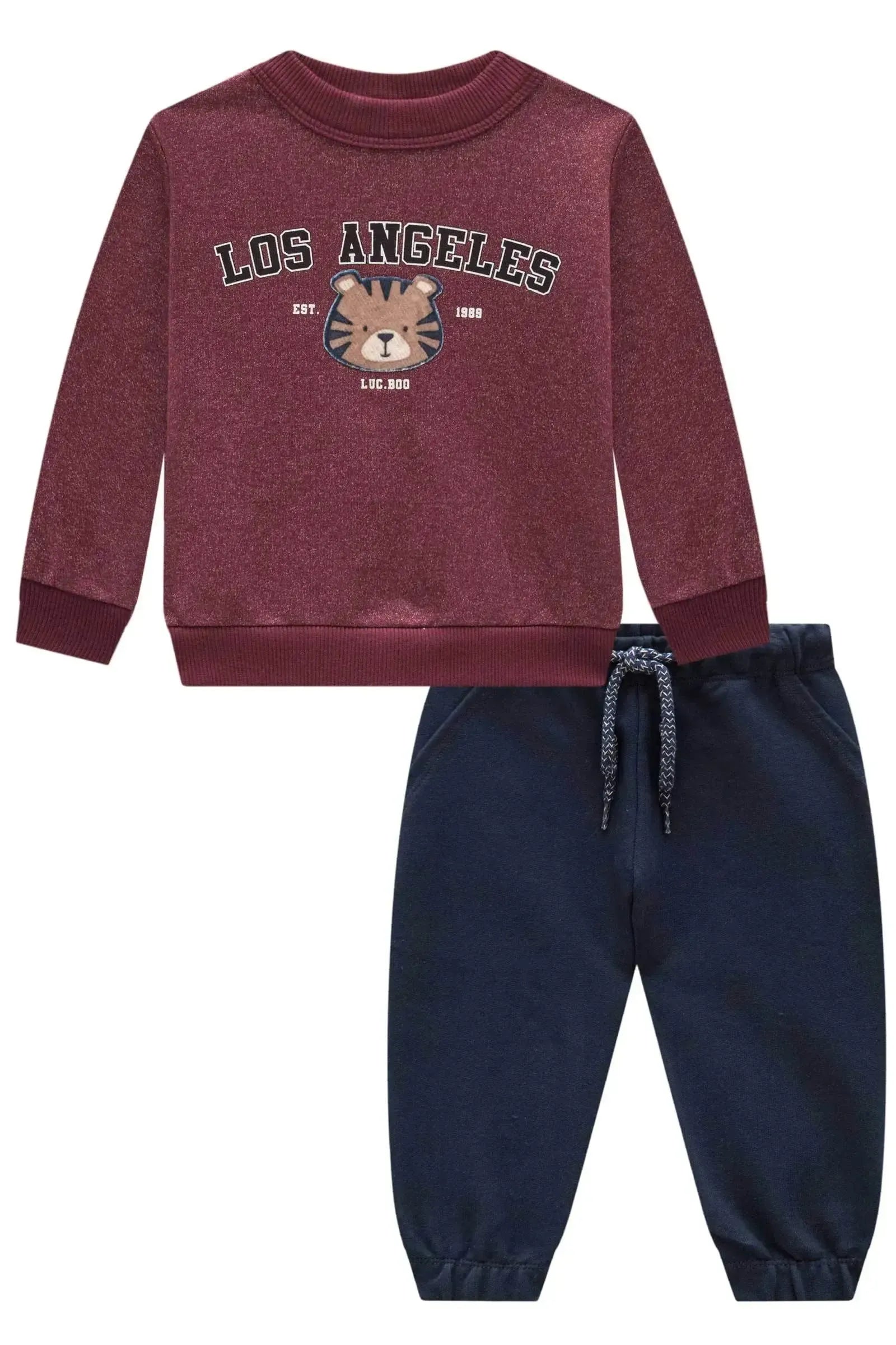 Conjunto de Blusão em Moletom Rajado sem Pelúcia e Calça Jogger em Moletom sem Pelúcia 92040 LucBoo Bebê Menino