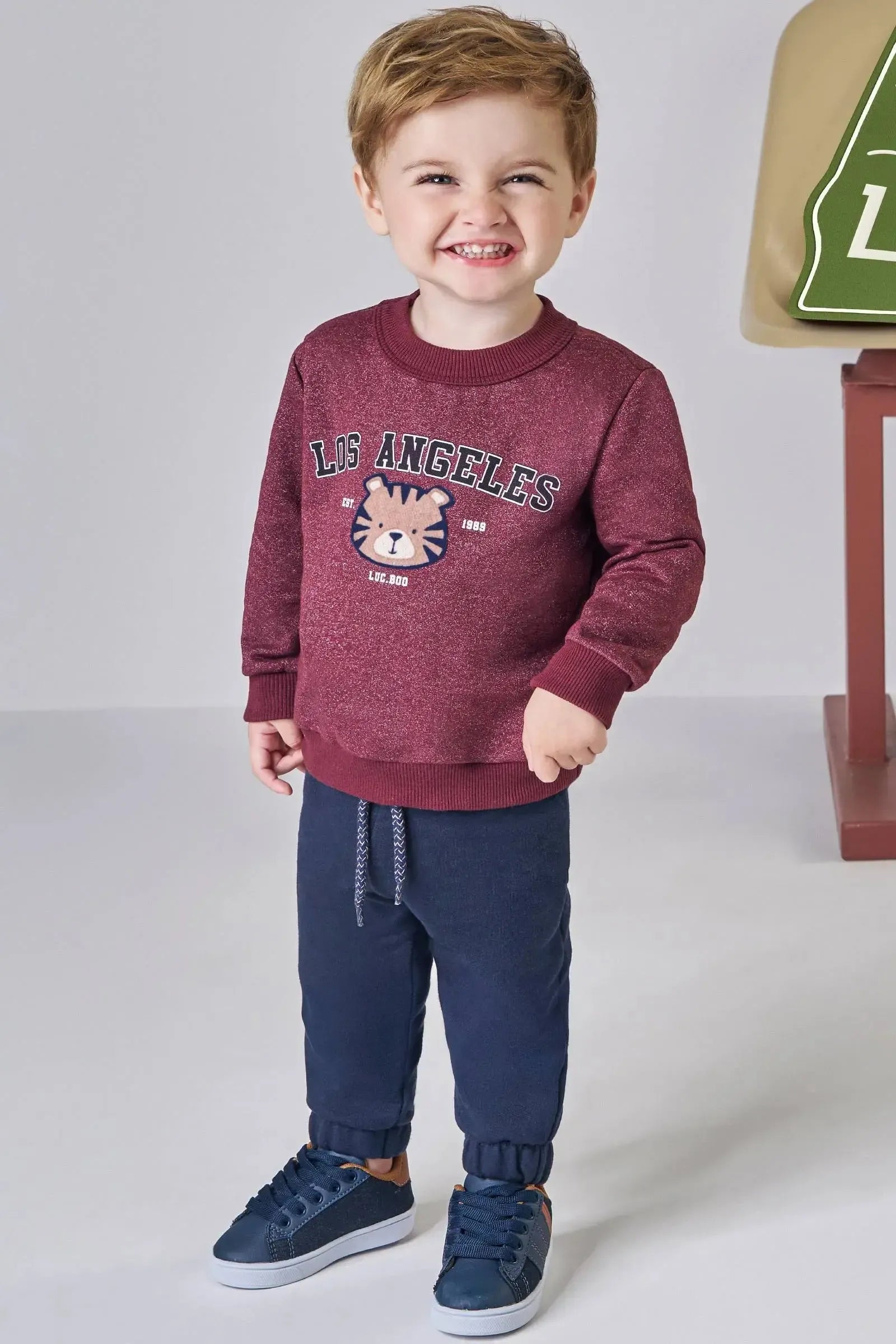 Conjunto de Blusão em Moletom Rajado sem Pelúcia e Calça Jogger em Moletom sem Pelúcia 92040 LucBoo Bebê Menino