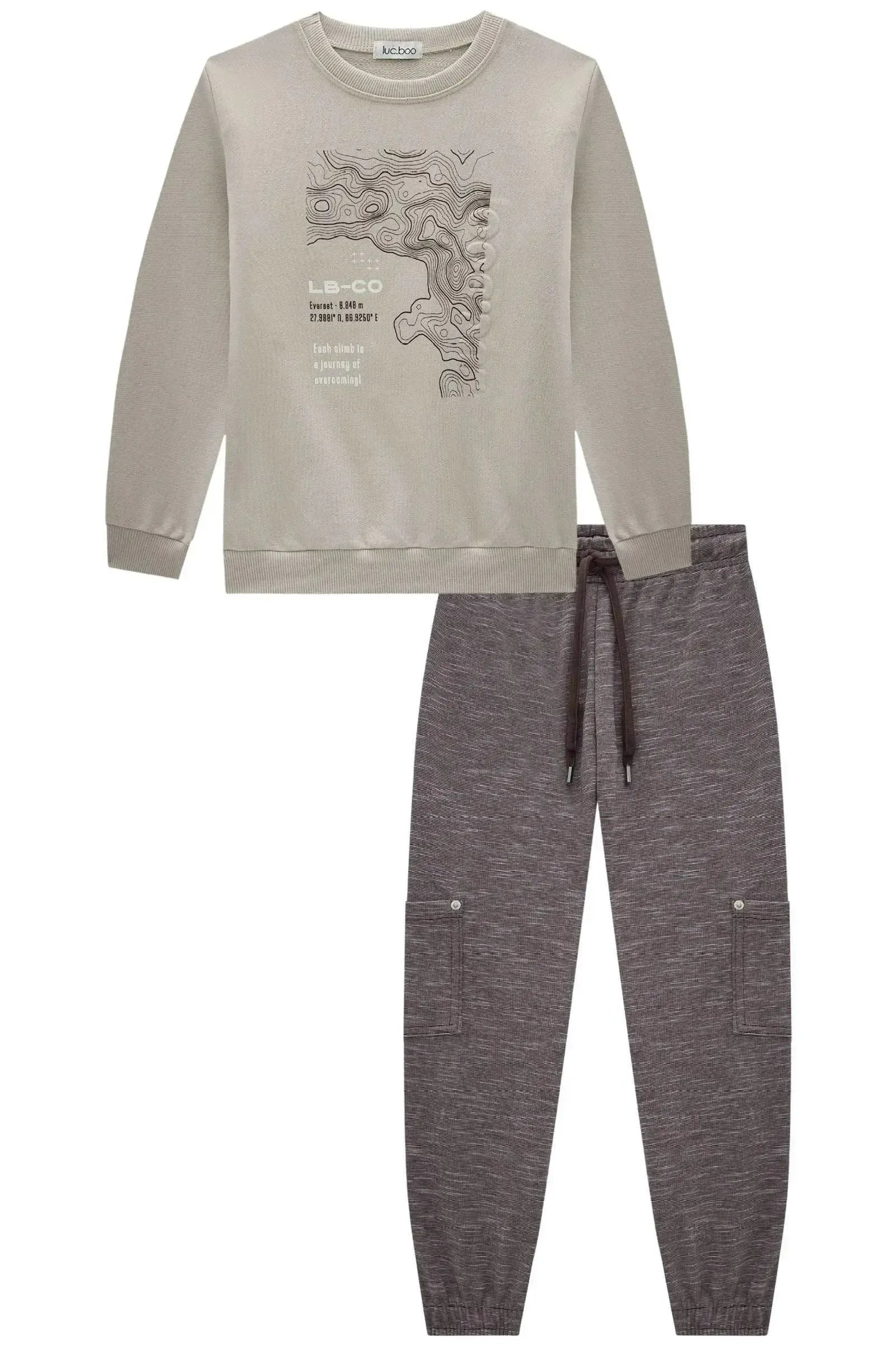 Conjunto de Blusão em Moletom sem Pelúcia e Calça Jogger em Mesclado Bicolor com Elastano 90129 LucBoo Infantil Menino