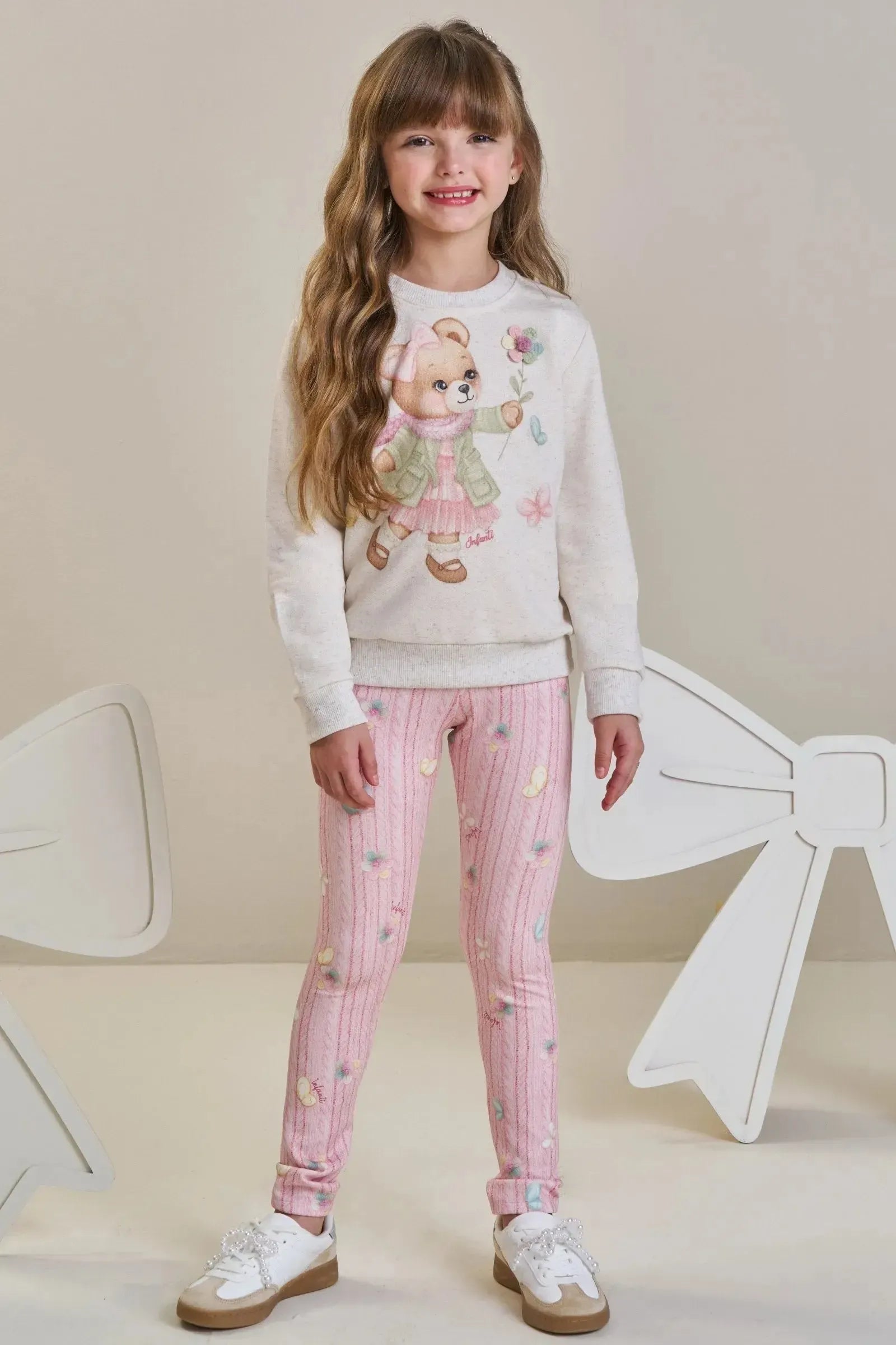 Conjunto de Blusão em Moletom sem Pelúcia e Calça Legging em Fly Tech 89750 Infanti Infantil Menina
