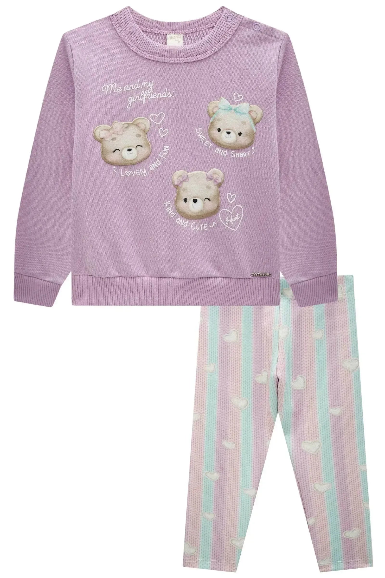 Conjunto de Blusão em Moletom sem Pelúcia e Calça Legging em Fly Tech 90950 Infanti Bebê Menina