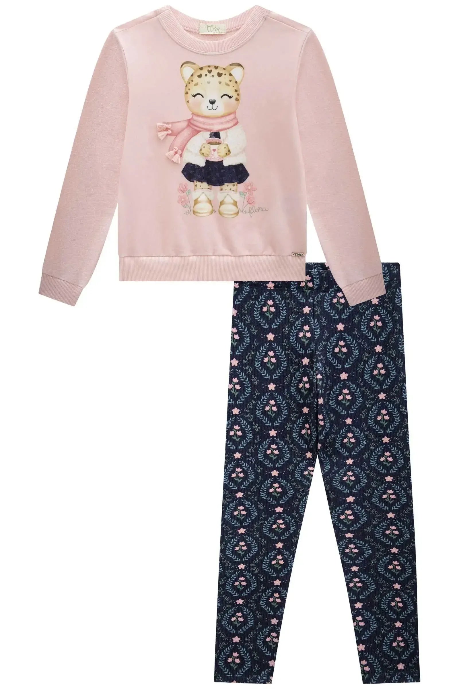 Conjunto de Blusão em Moletom sem Pelúcia e Calça Legging em Molecotton 89179 Infanti Infantil Menina