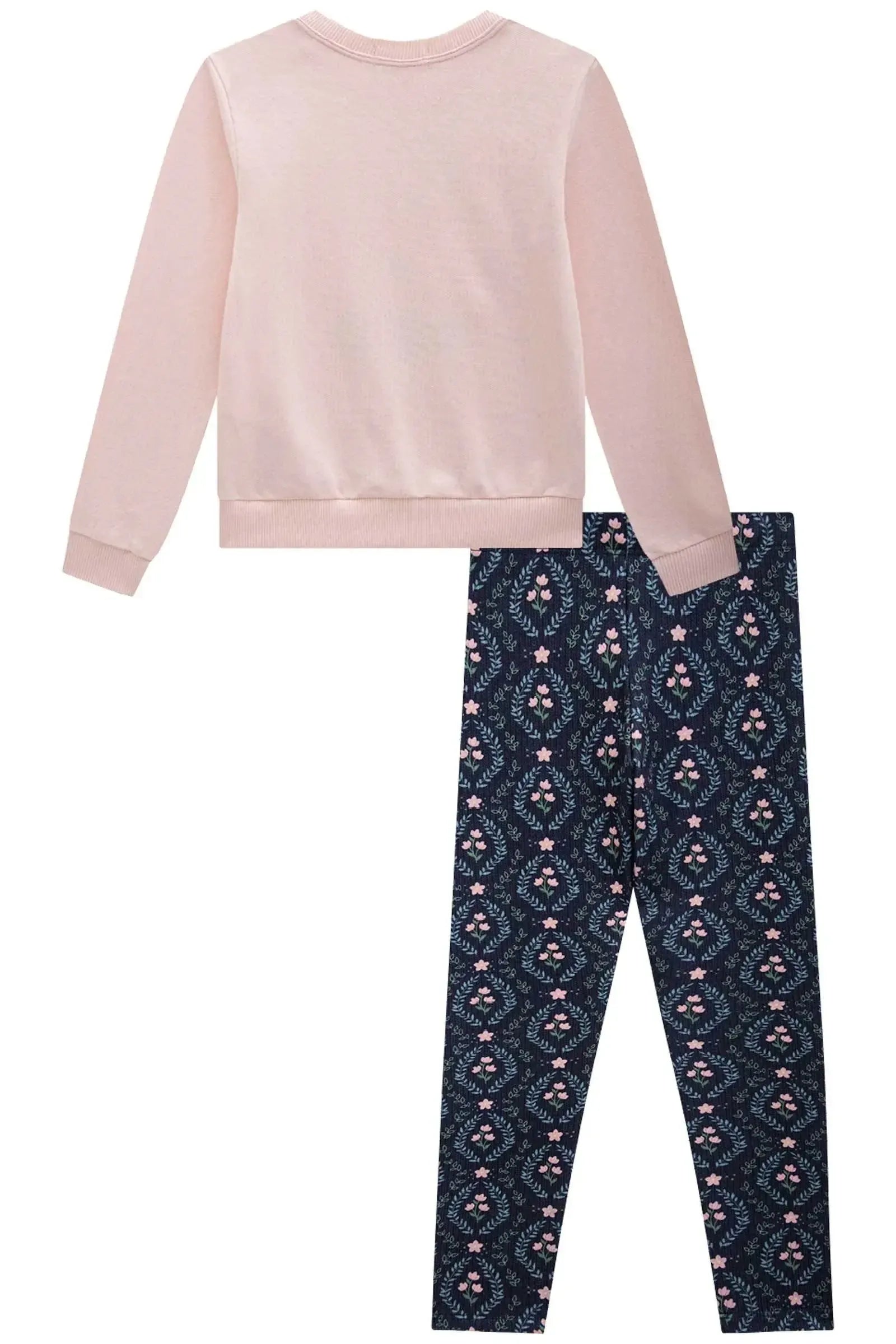 Conjunto de Blusão em Moletom sem Pelúcia e Calça Legging em Molecotton 89179 Infanti Infantil Menina