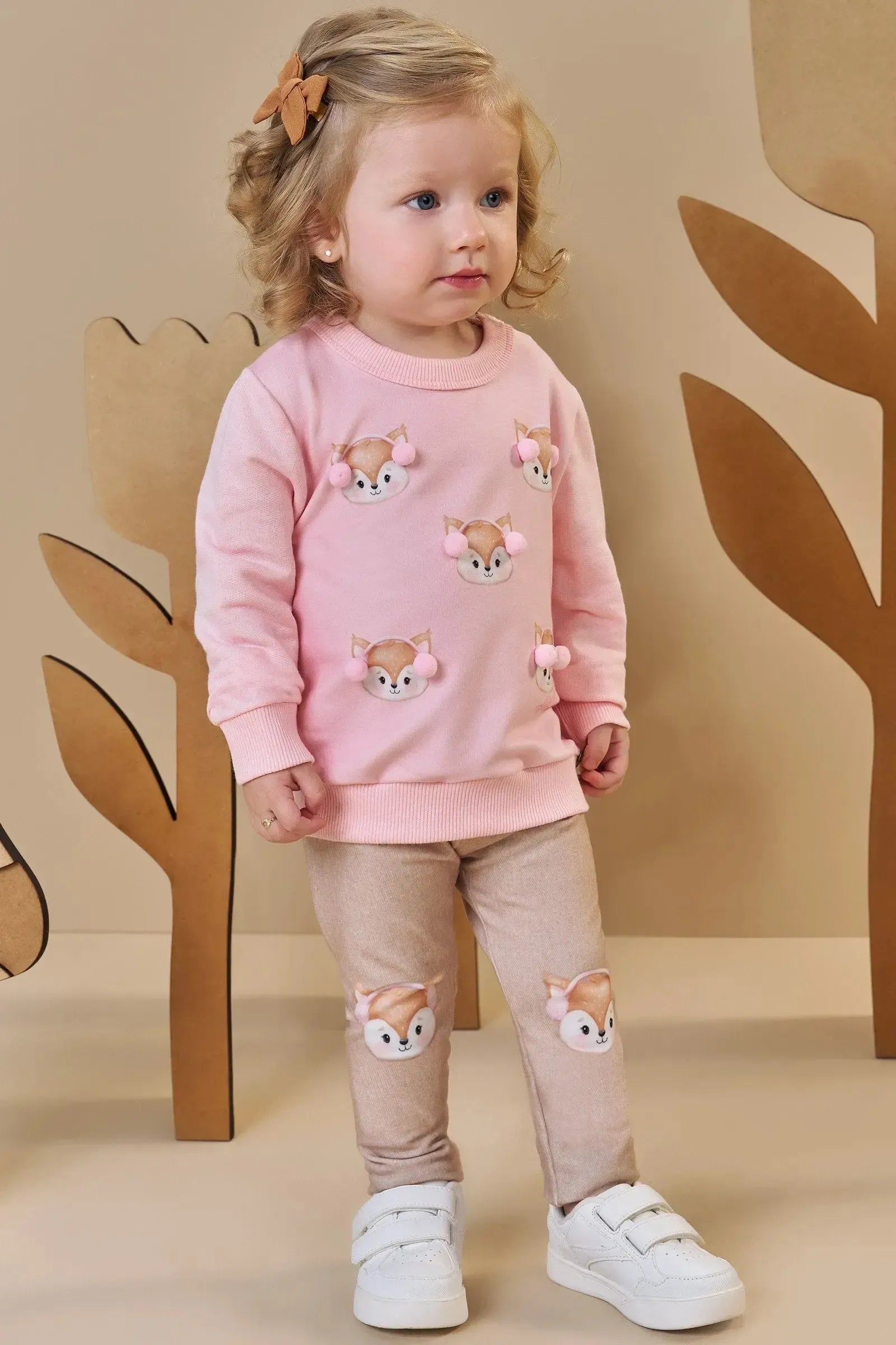 Conjunto de Blusão em Moletom sem Pelúcia e Calça Legging em Molecotton 89659 Infanti Bebê Menina