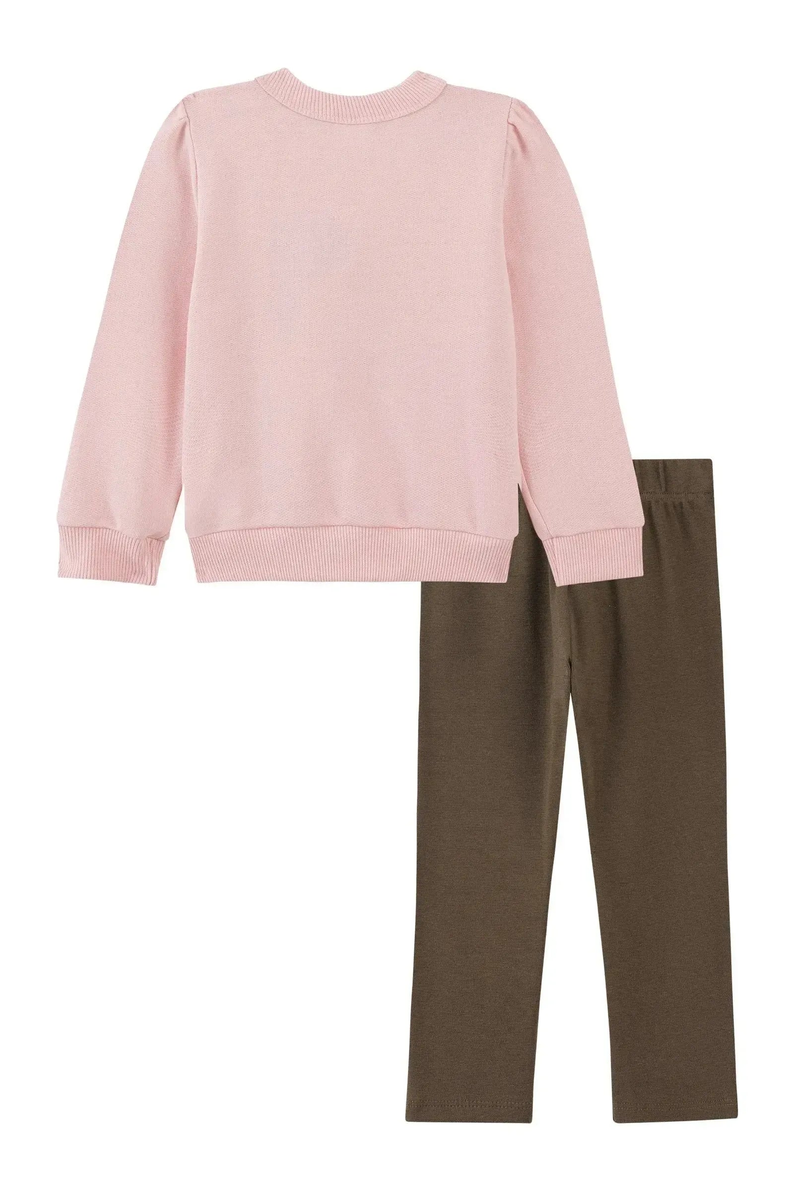 Conjunto de Blusão em Moletom sem Pelúcia e Calça Legging em Ribana 1x1 92210 Kukiê Bebê Menina