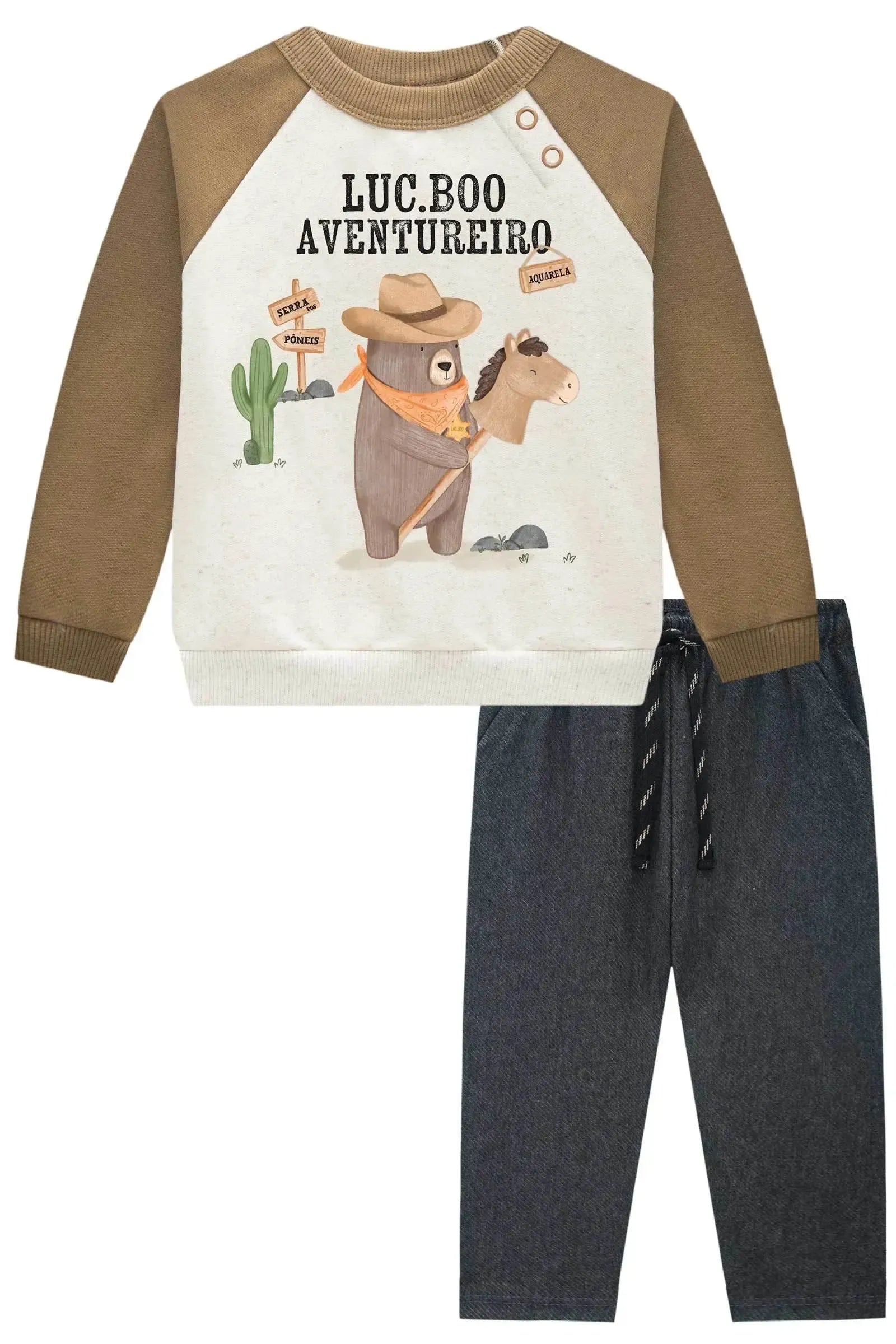 Conjunto de Blusão em Moletom sem Pelúcia e Calça Skinny em Cotton Jeans com Elastano 91753 LucBoo Bebê Menino