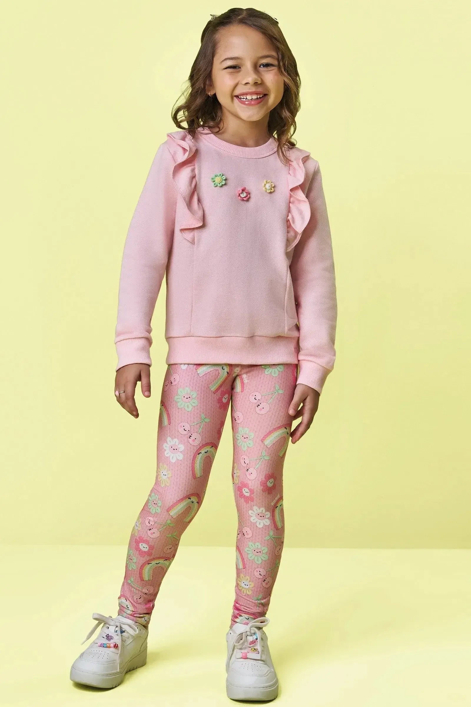 Conjunto de Blusão em Moletom sem Pelúcia e Legging em Malha Power 90882 Kukiê Infantil Menina