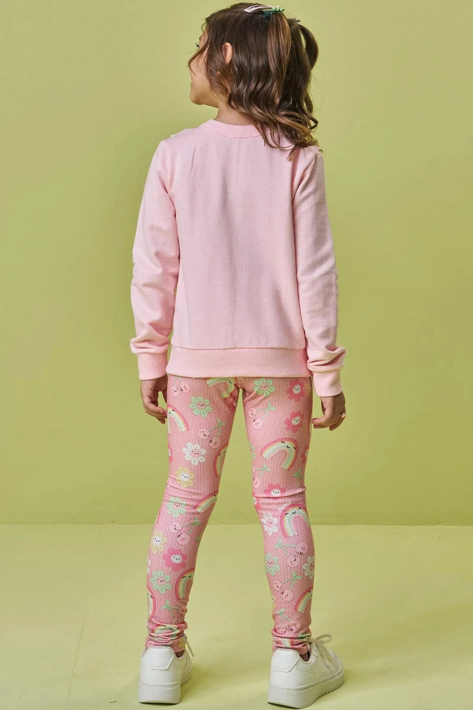 Conjunto de Blusão em Moletom sem Pelúcia e Legging em Malha Power 90882 Kukiê Infantil Menina