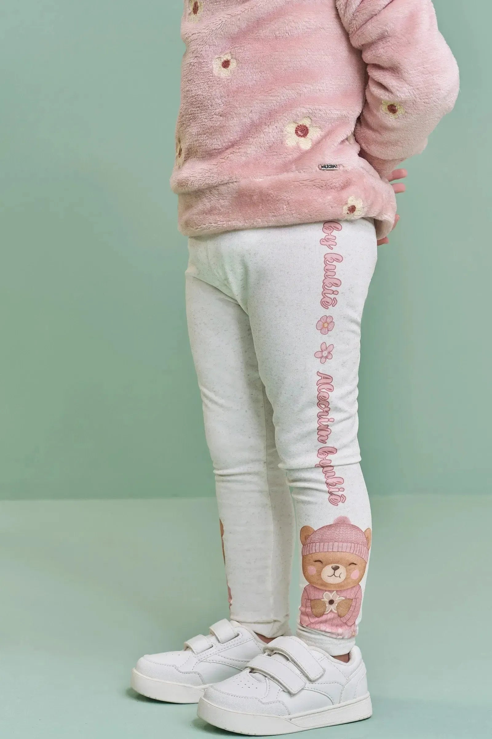 Conjunto de Blusão em Pêlo Bordado e Calça Legging em Termoskin Peluciado 92421 Kukiê Bebê Menina