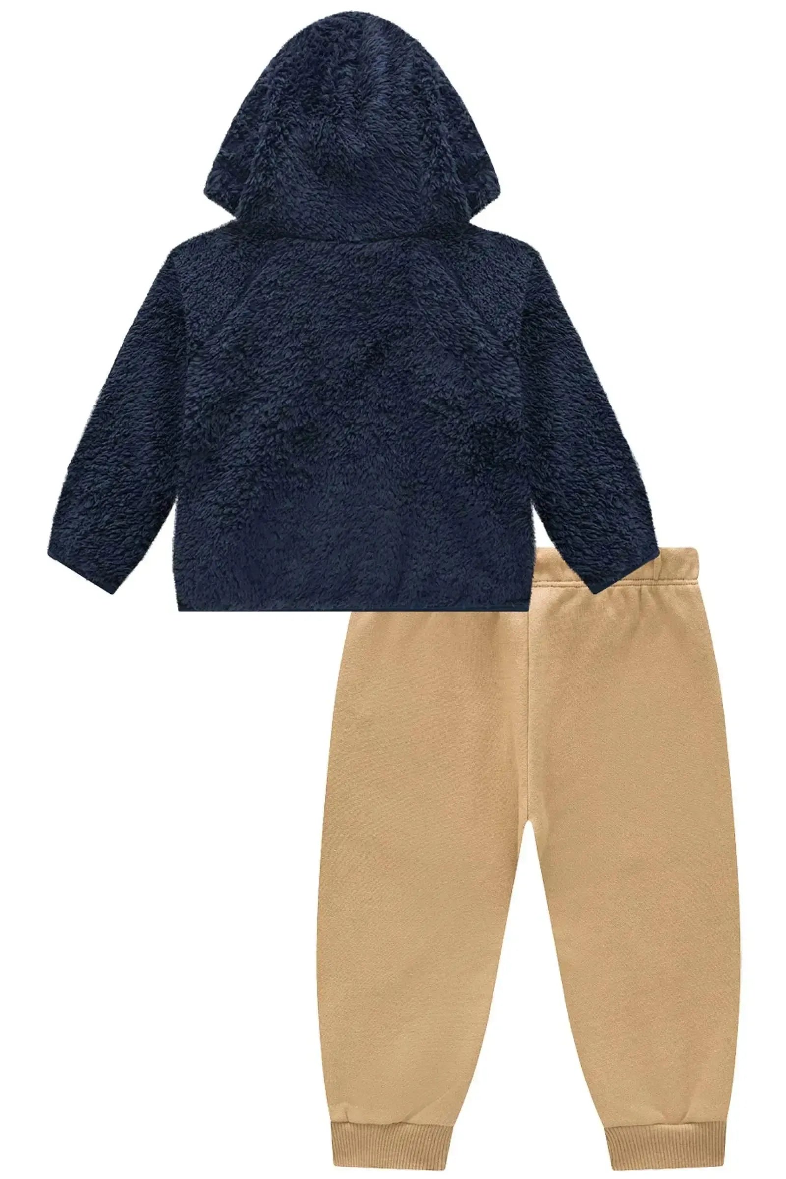 Conjunto de Blusão em Pelo Carneirinho e Calça Jogger em Moletom com Pelúcia 89788 LucBoo Bebê Menino