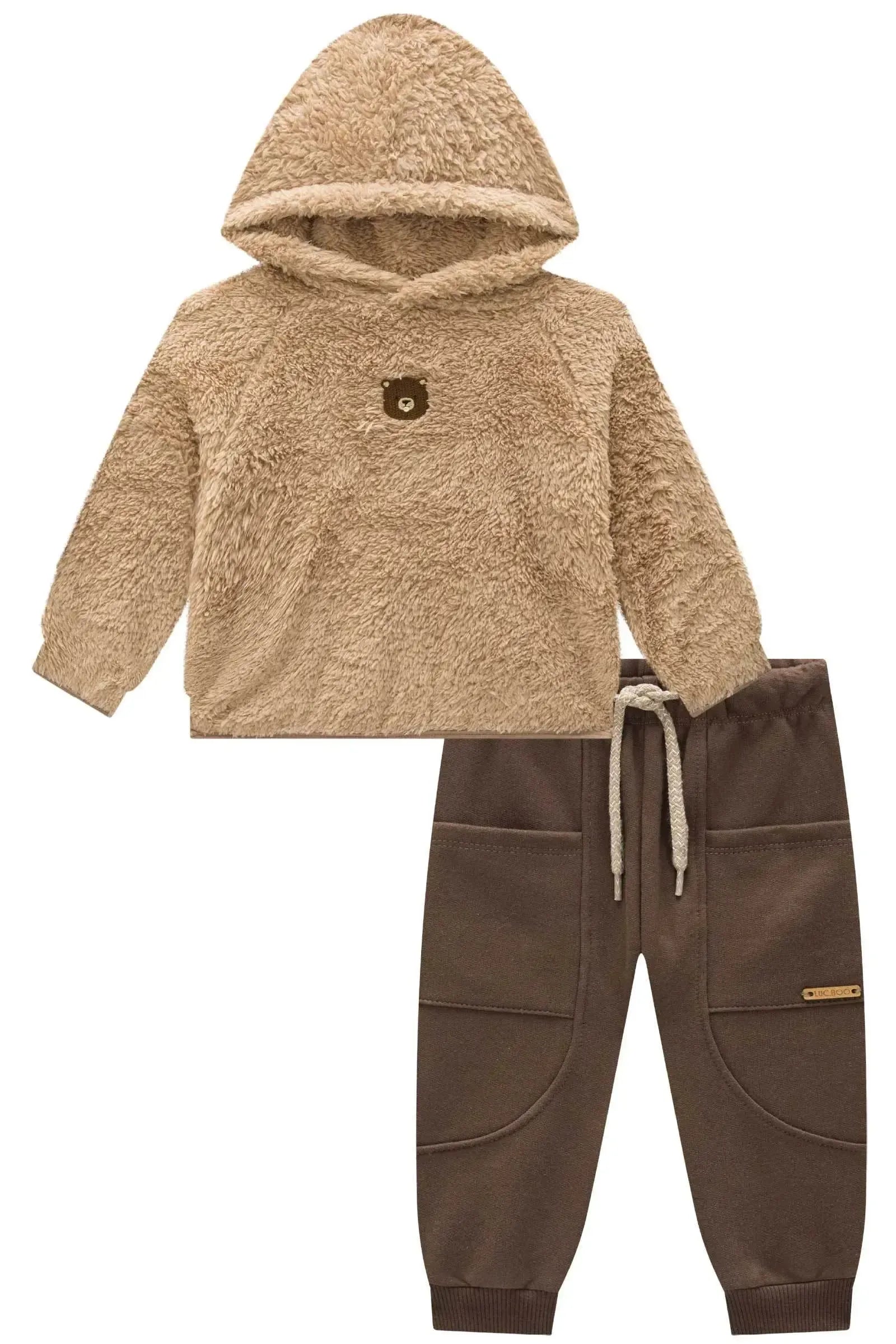 Conjunto de Blusão em Pelo Carneirinho e Calça Jogger em Moletom com Pelúcia 89790 LucBoo Bebê Menino