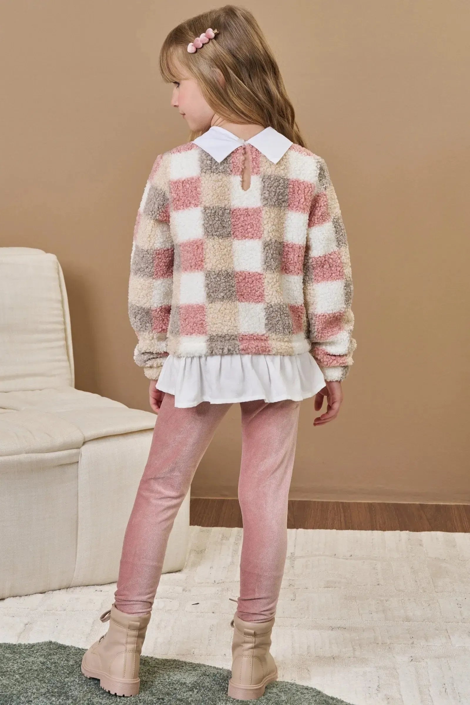 Conjunto de Blusão em Pelo Carneirinho e Calça Legging em Malha Cotelê 90794 Infanti Infantil Menina