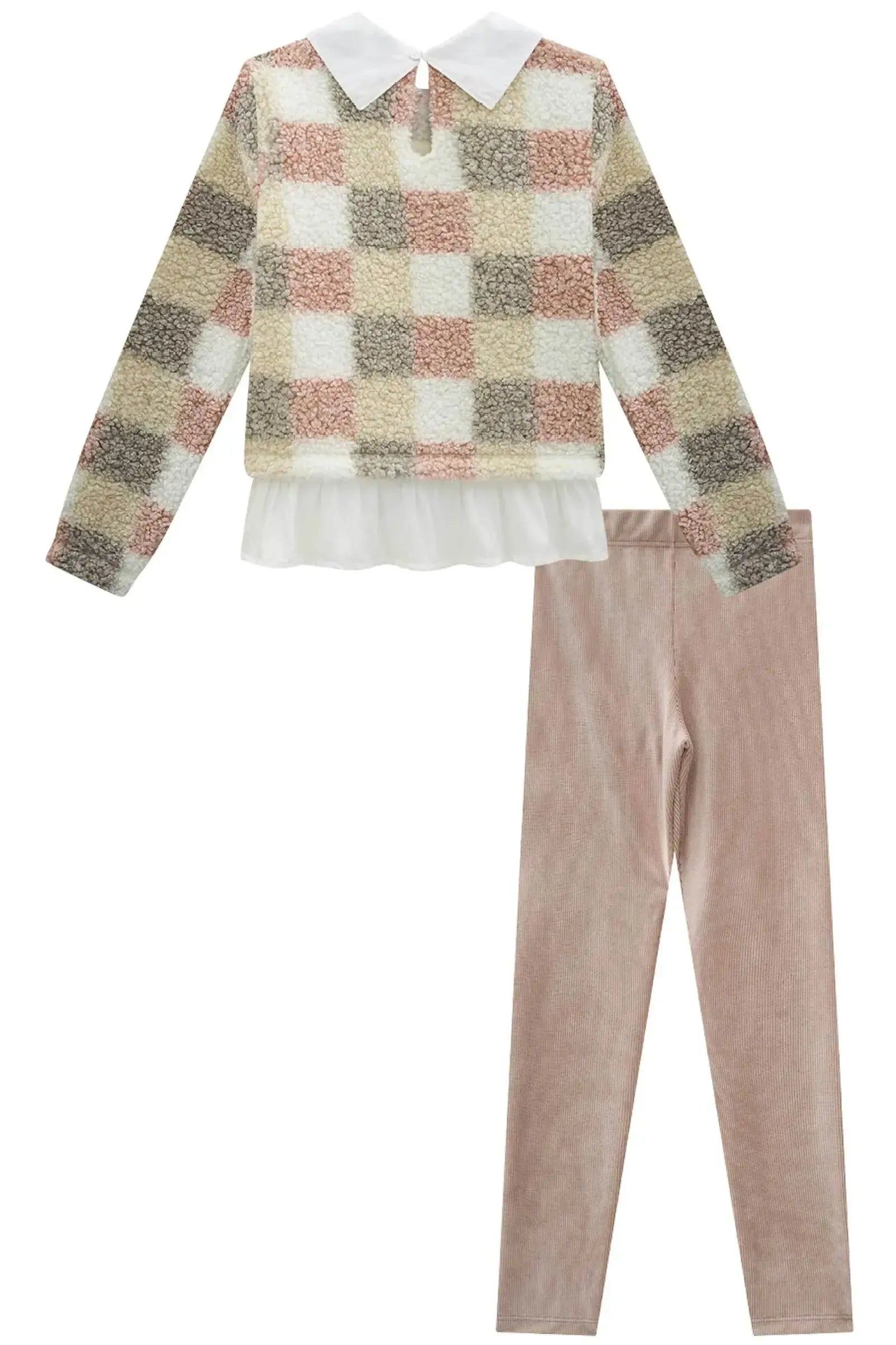 Conjunto de Blusão em Pelo Carneirinho e Calça Legging em Malha Cotelê 90794 Infanti Infantil Menina