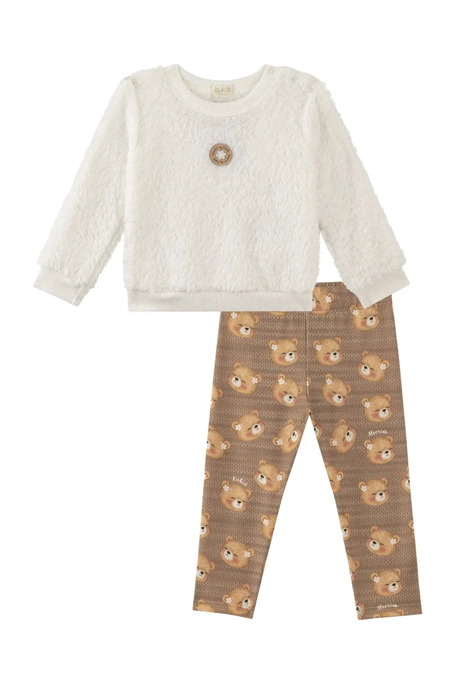 Conjunto de Blusão em Pêlo Carneirinho e Calça Legging em Termoskin Peluciado 90304 Kukiê Bebê Menina