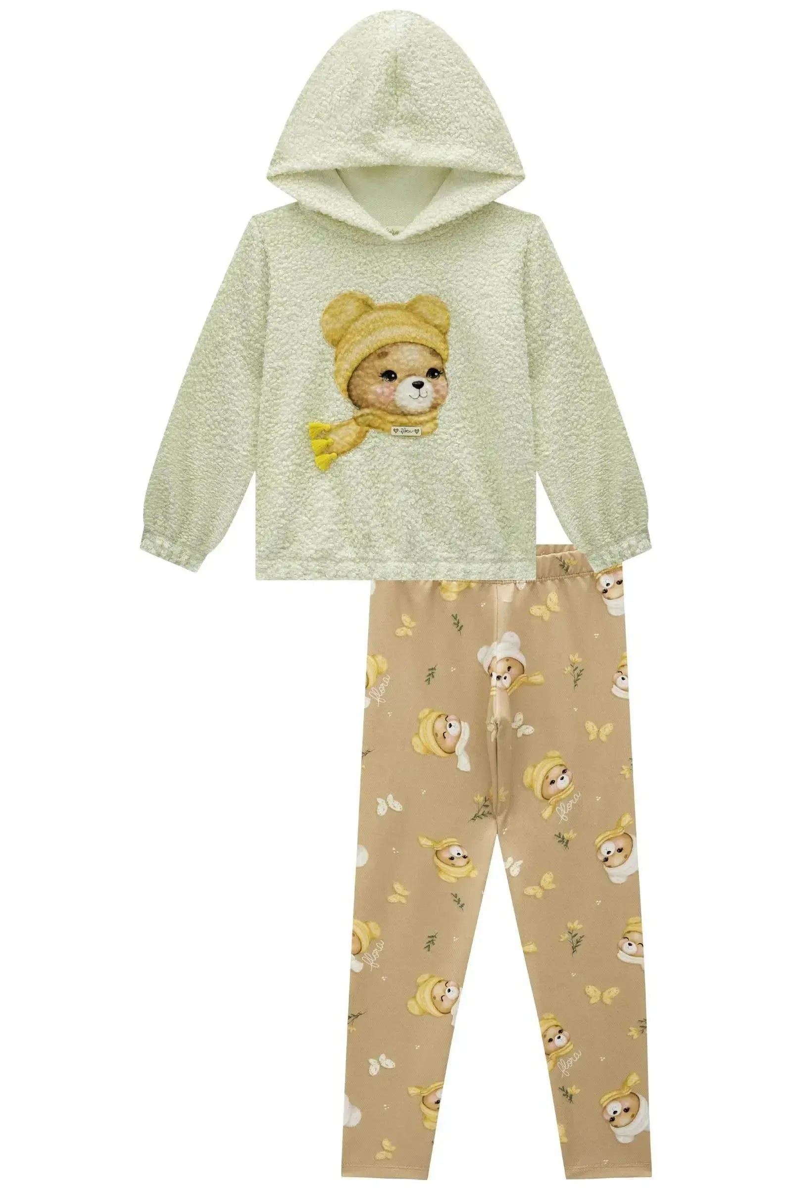 Conjunto de Blusão em Pelo Teddy e Calça Legging em Termoskin Peluciado 92472 Infanti Infantil Menina