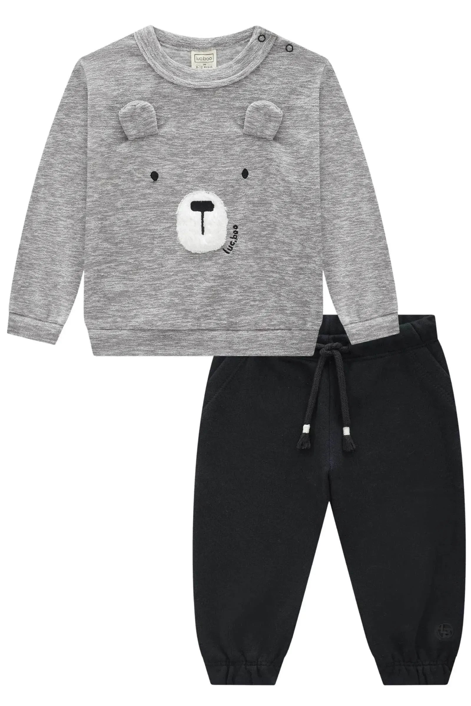 Conjunto de Blusão em Soft Melange e Calça Jogger em Moletom com Pelúcia 92078 LucBoo Bebê Menino