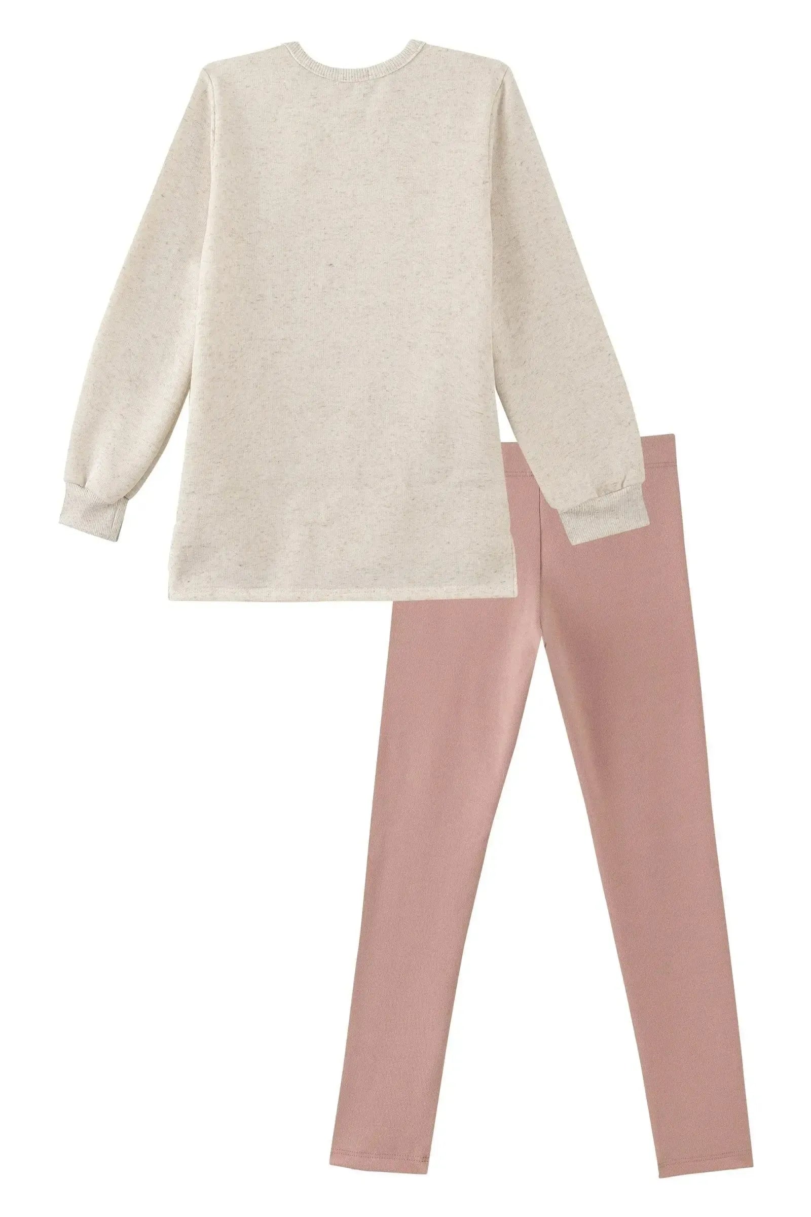 Conjunto de Blusão Over em Moletom Linho com Pelúcia e Calça Legging em Canelado Comfy 89572 Kukiê Infantil Menina
