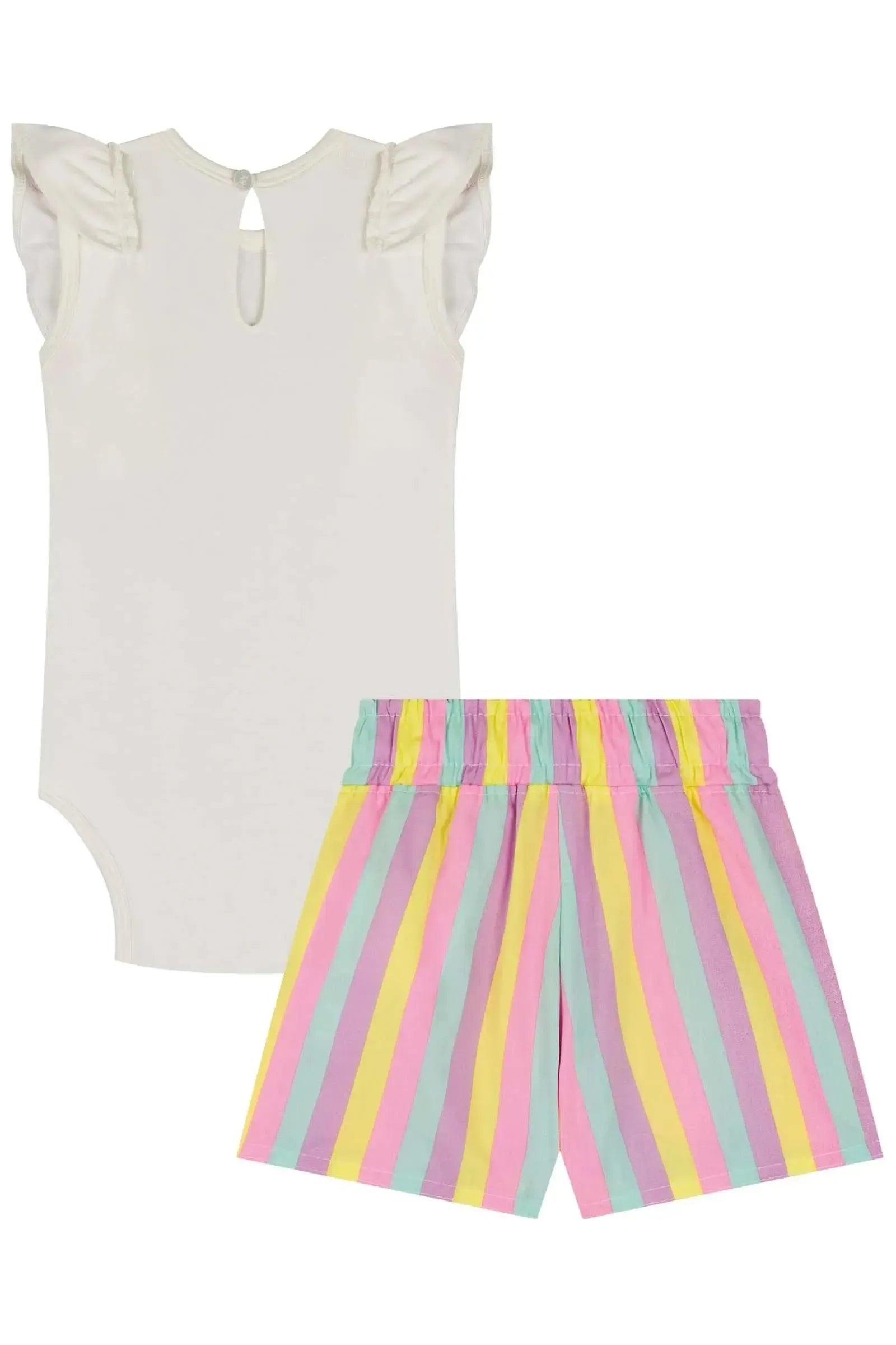 Conjunto de Boddy em Cotton e Shorts em Tricoline com Elastano 85593 Kukiê Bebê Menina