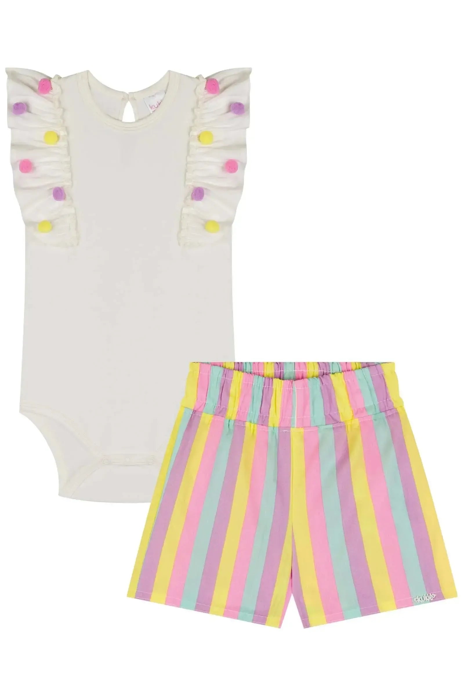 Conjunto de Boddy em Cotton e Shorts em Tricoline com Elastano 85593 Kukiê Bebê Menina