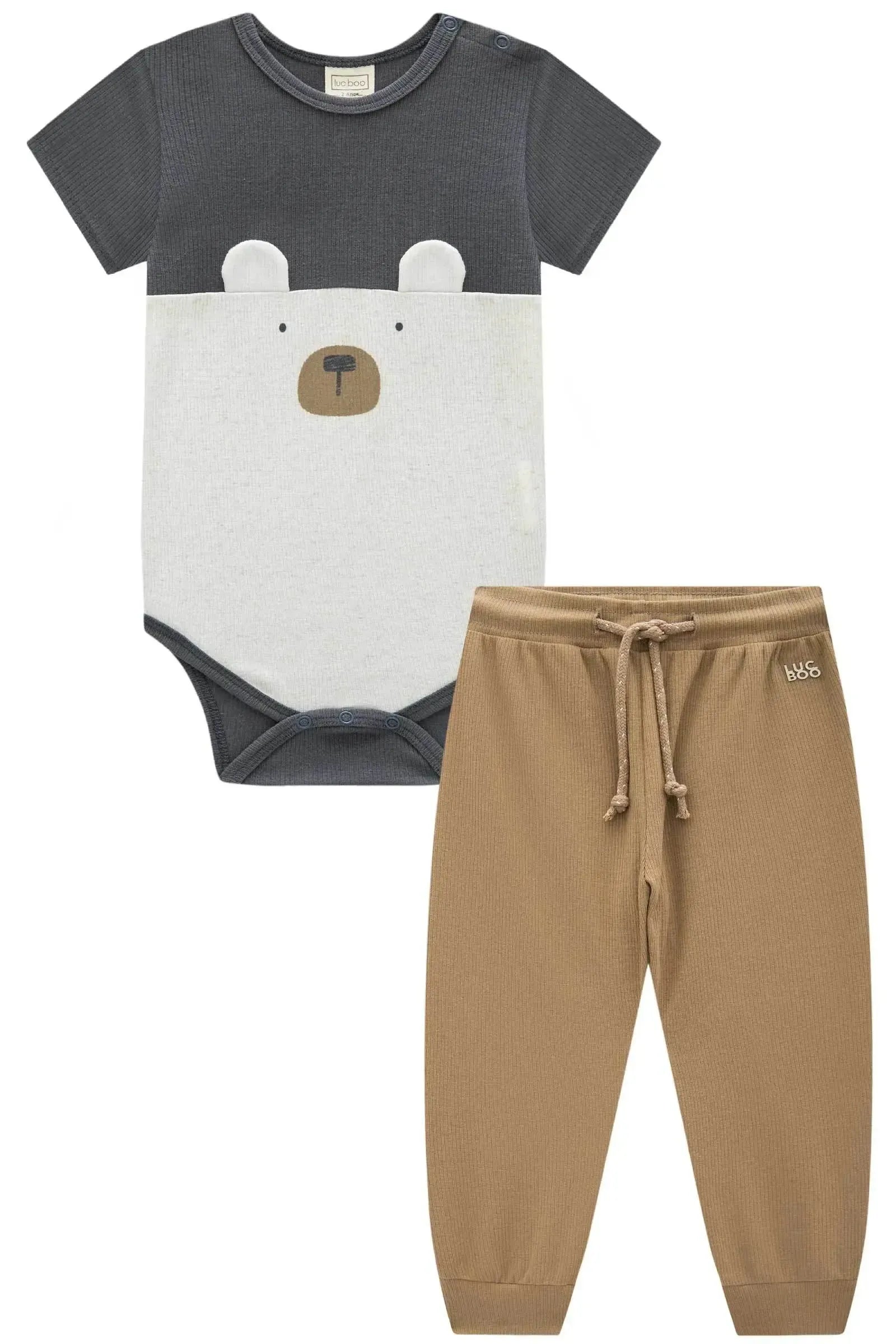 Conjunto de Body e Calça Jogger em Canelado Liz 93567 LucBoo Bebê Menino