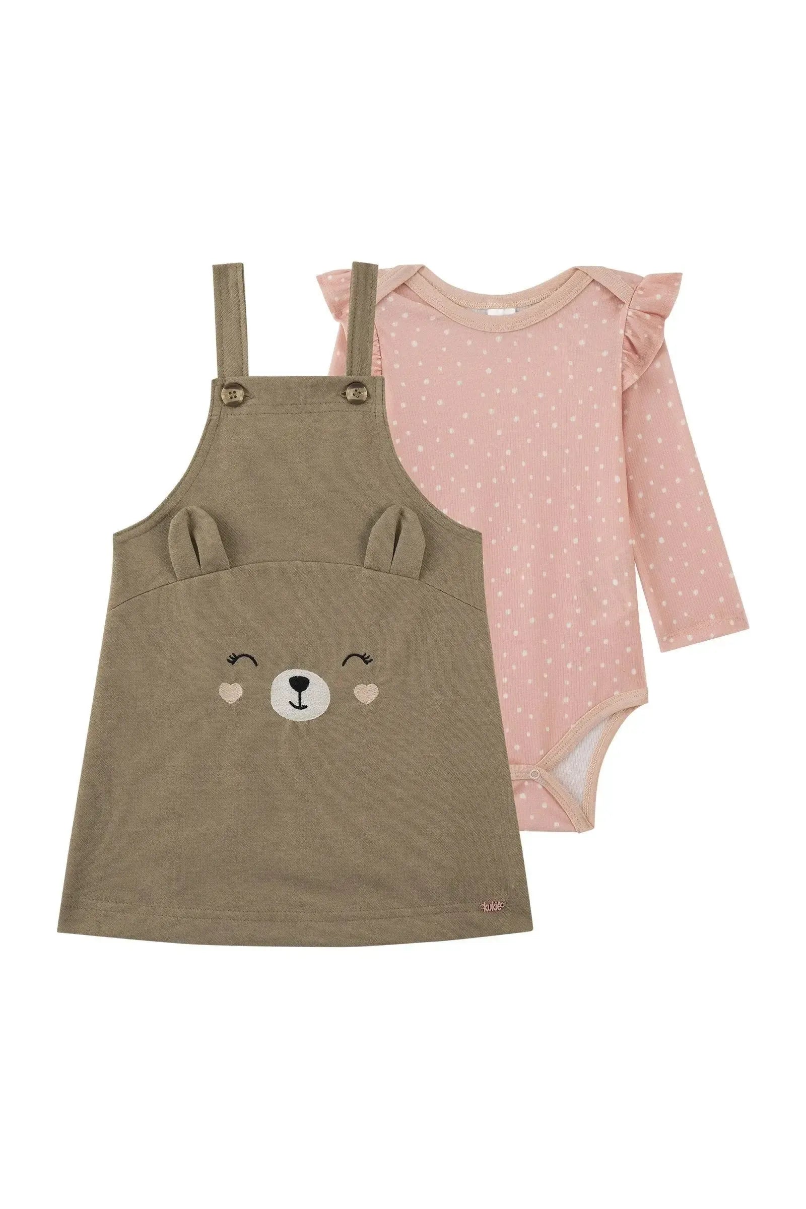 Conjunto de Body em Canelado e Salopete em Cotton Jeans 91886 Kukiê Bebê Menina