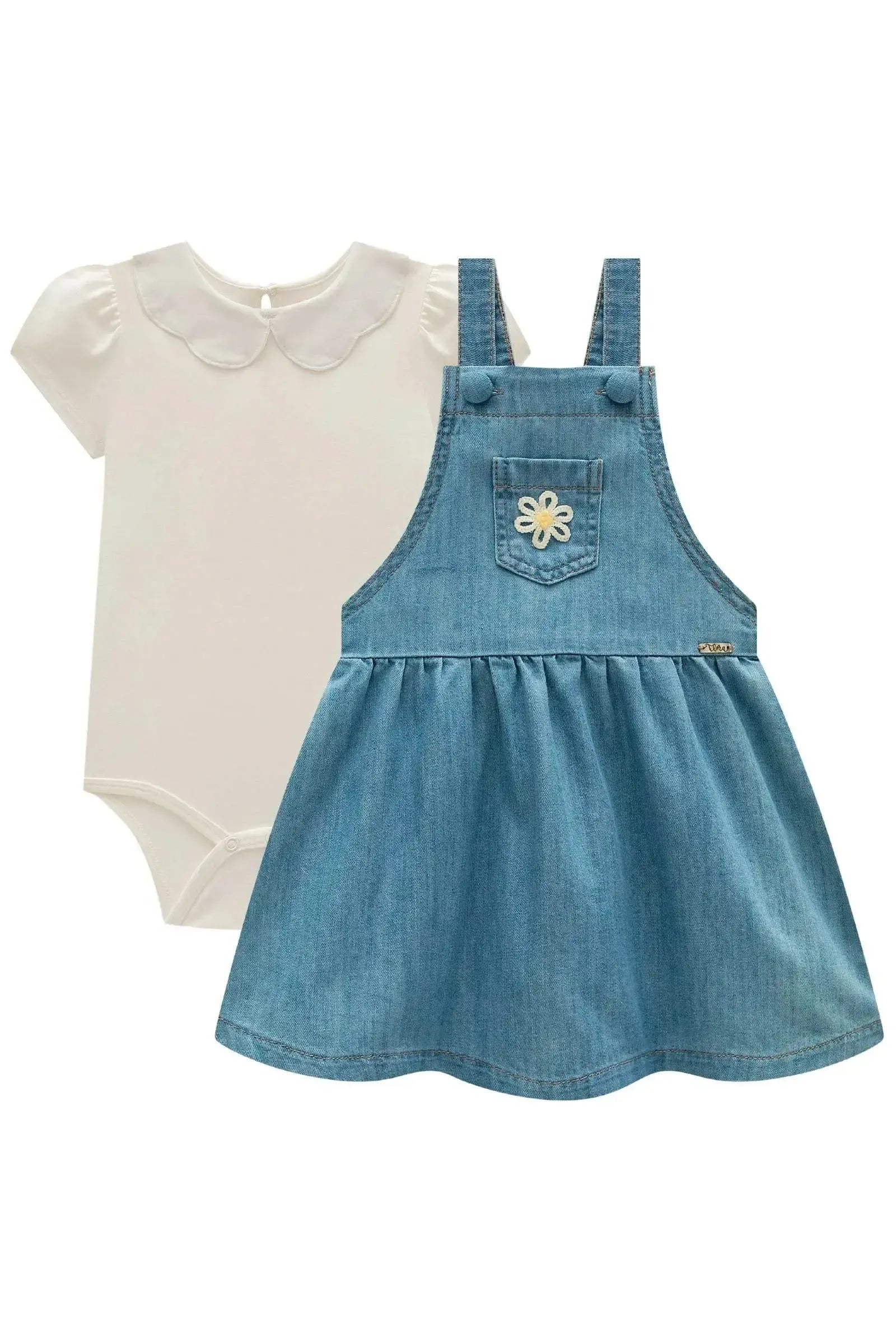 Conjunto de Body em Cotton com Salopete em Jeans 99190 Infanti Bebê Menina