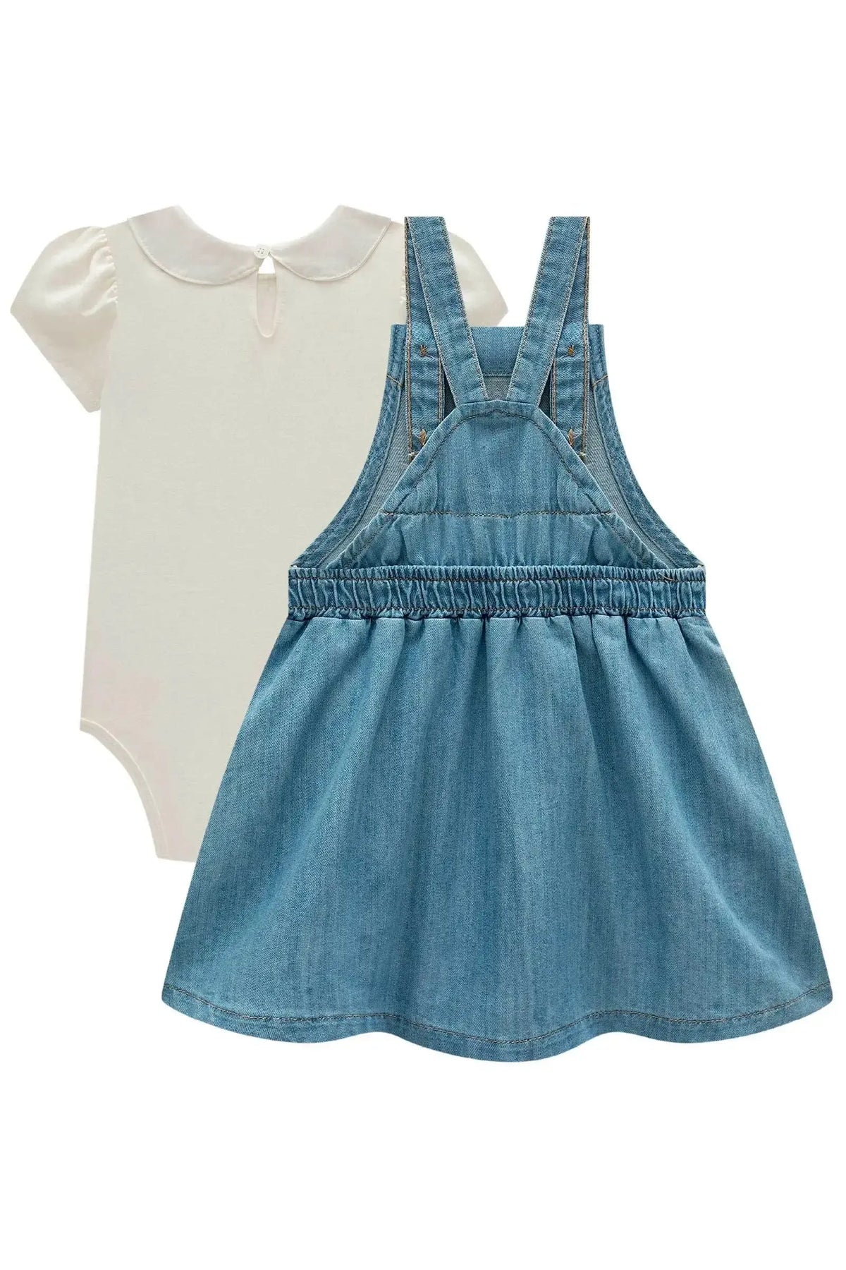 Conjunto de Body em Cotton com Salopete em Jeans 99190 Infanti Bebê Menina