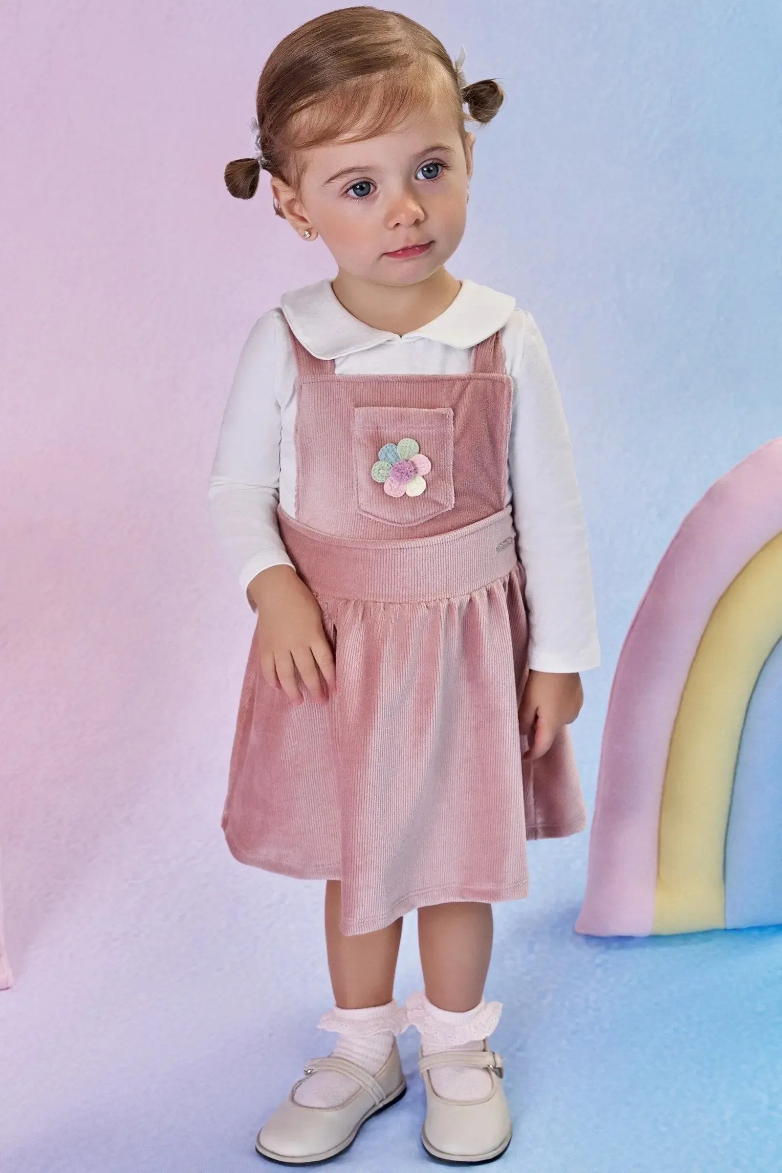 Conjunto de Body em Cotton com Salopete em Malha Cotelê 89933 Infanti Bebê Menina