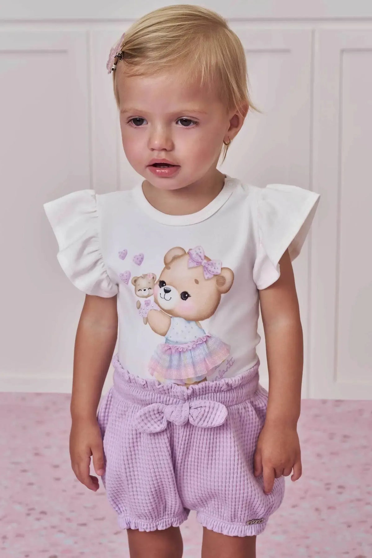 Conjunto de Body em Cotton com Shorts em Malha Big Waffle 99176 Infanti Bebê Menina