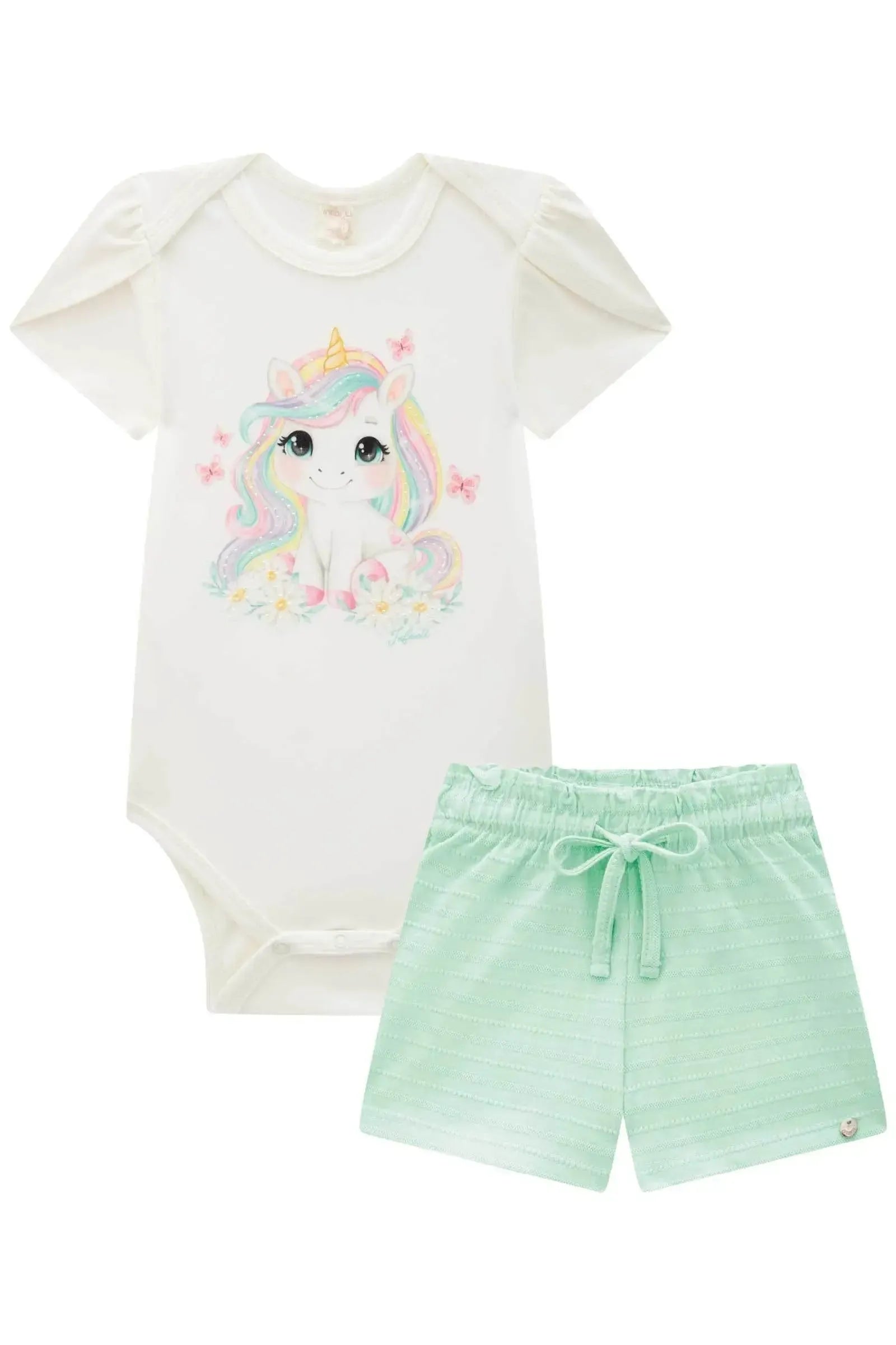 Conjunto de Body em Cotton com Shorts em Malha Textura 87166 Infanti Bebê Menina