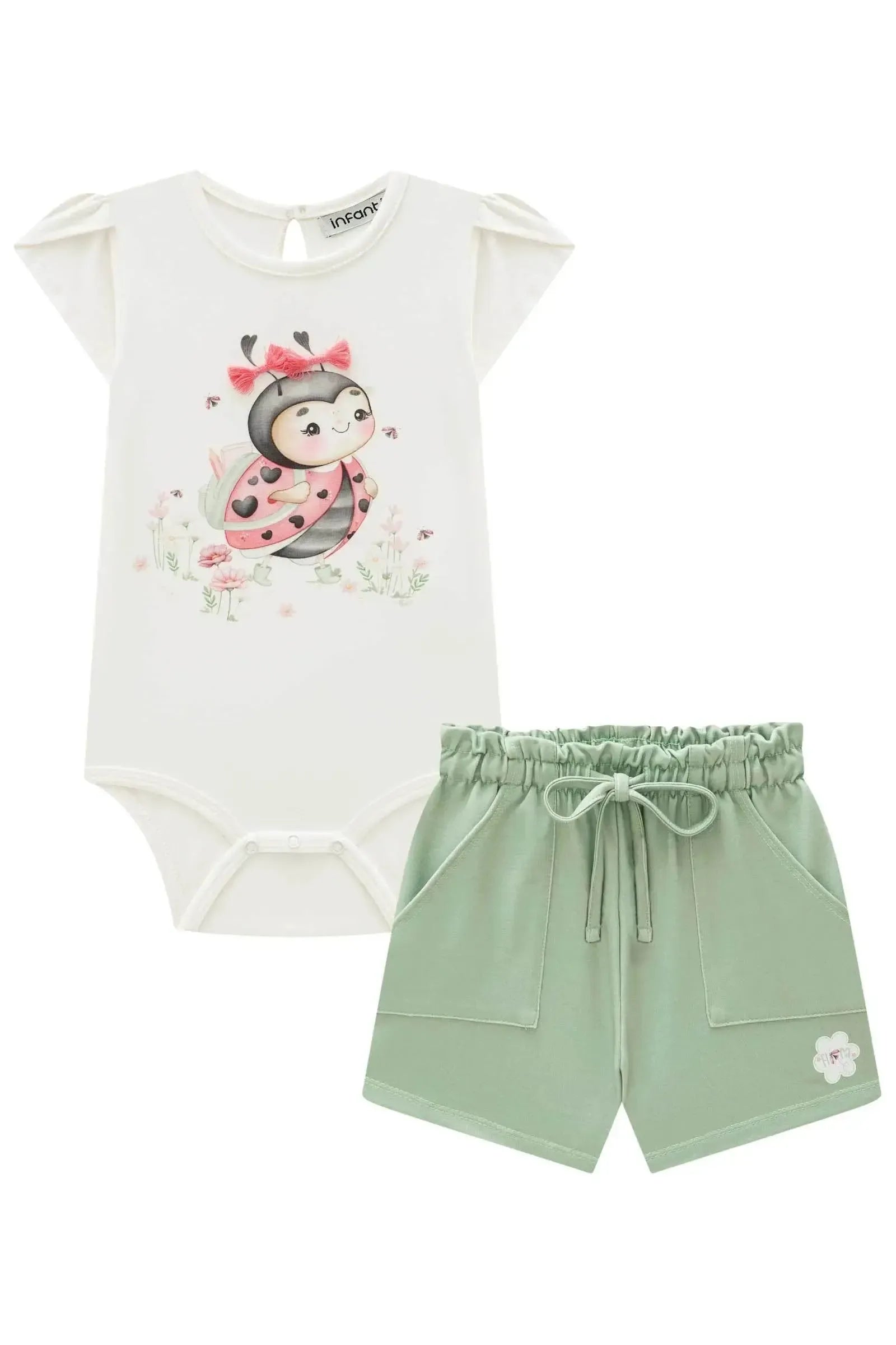 Conjunto de Body em Cotton com Shorts em Molevisco 83595 Infanti Bebê Menina