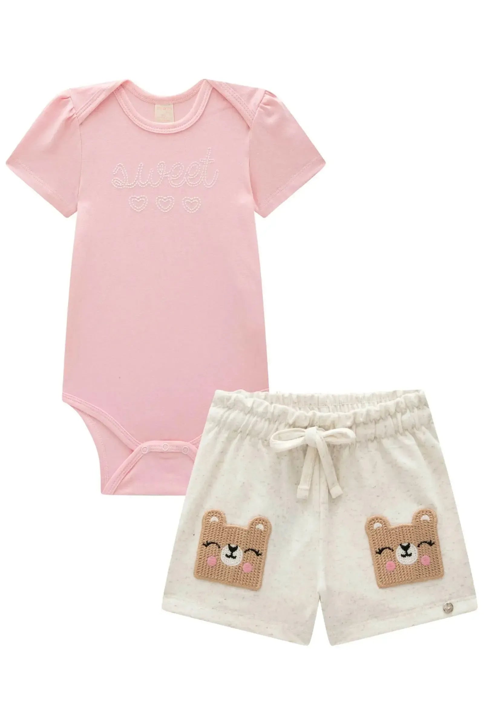 Conjunto de Body em Cotton com Shorts em Molevisco 87097 Infanti Bebê Menina