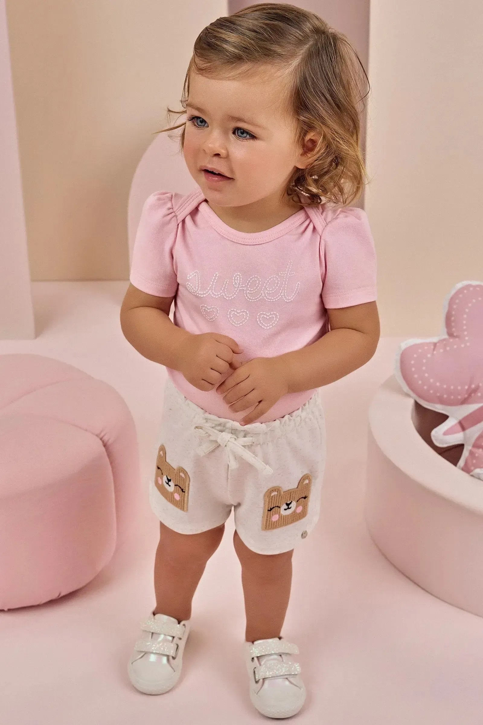 Conjunto de Body em Cotton com Shorts em Molevisco 87097 Infanti Bebê Menina