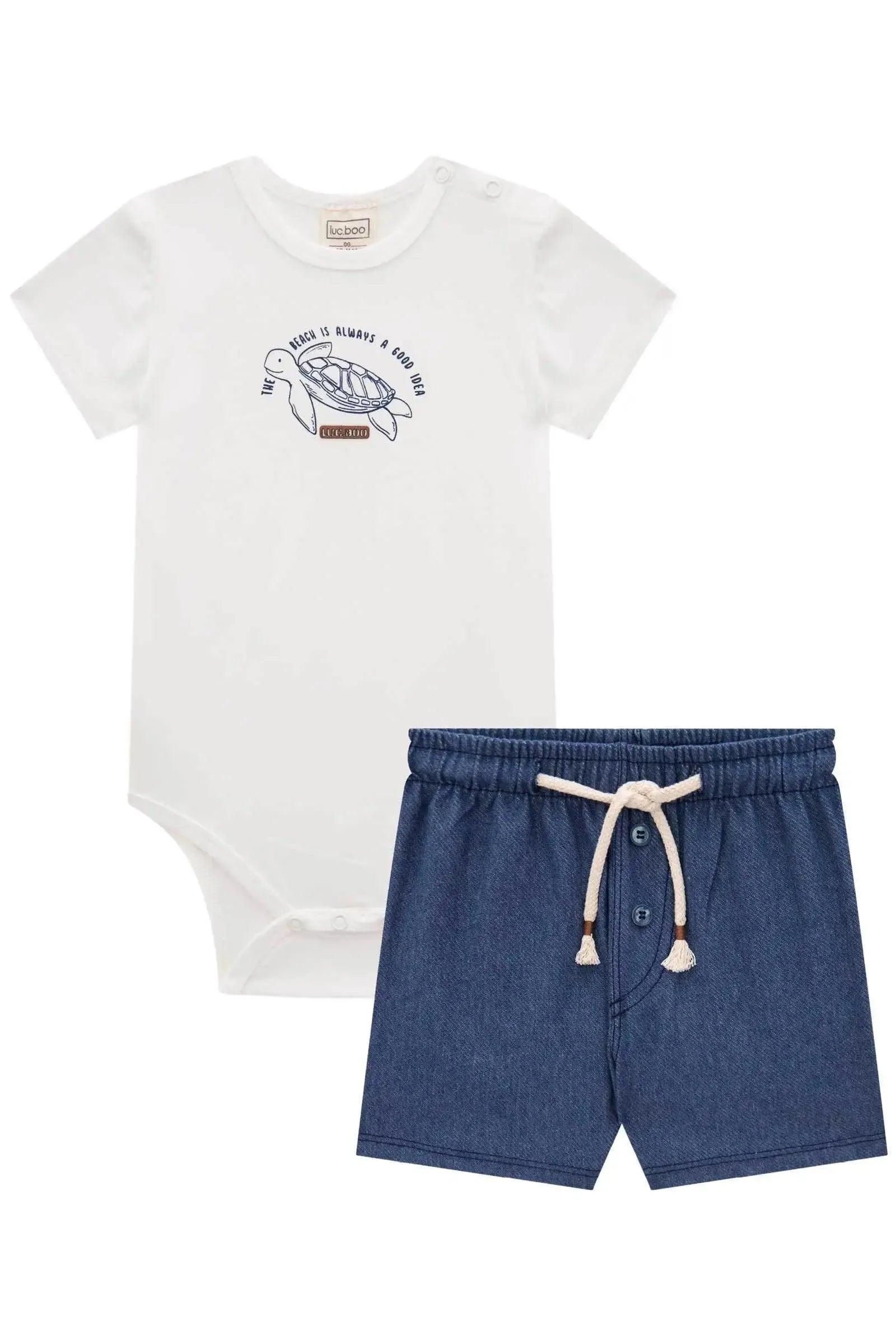 Conjunto de Body em Cotton e Bermuda em Cotton Jeans com Elastano 83174 LucBoo Bebê Menino