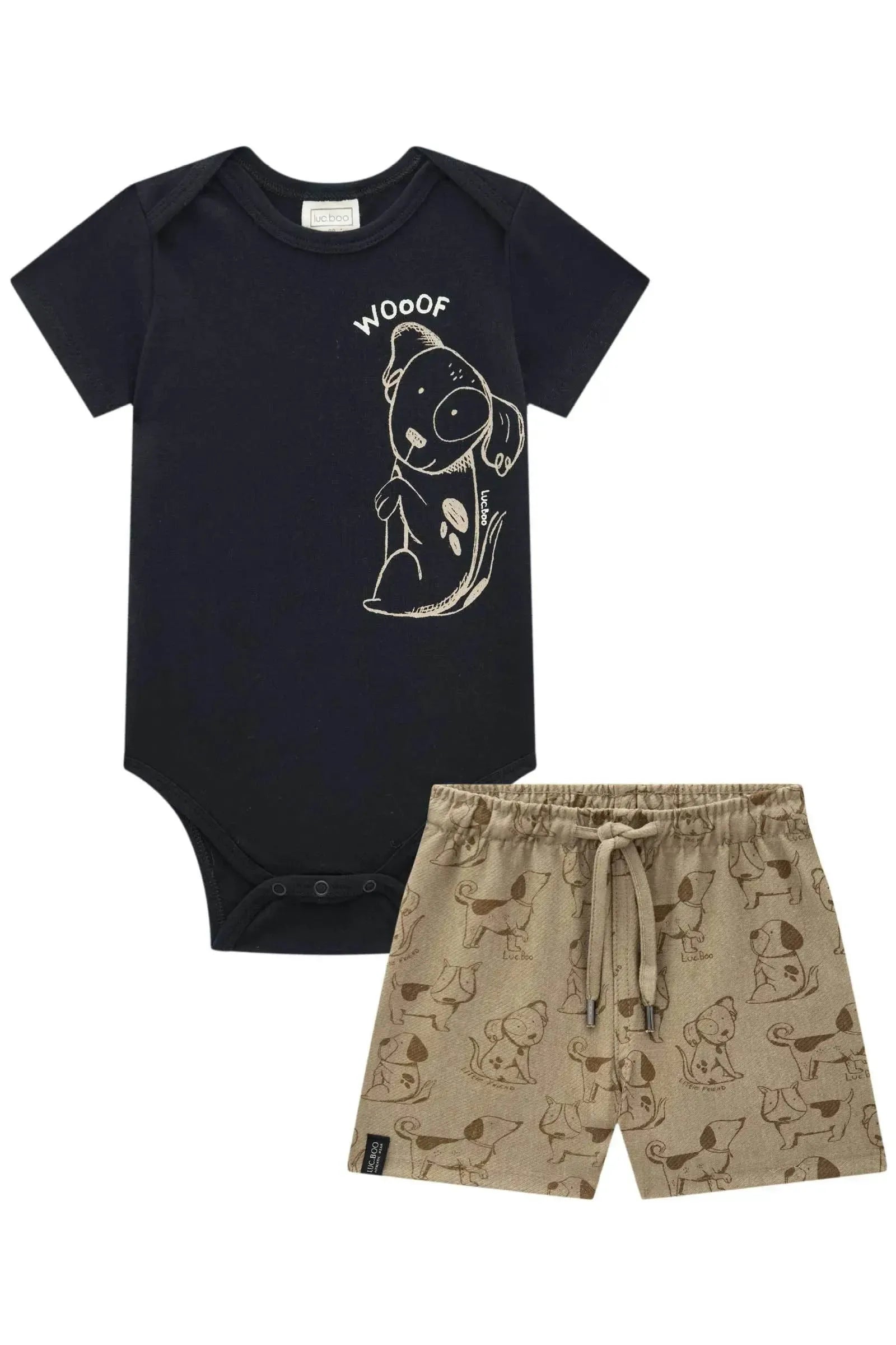 Conjunto de Body em Cotton e Bermuda em Cotton Jeans com Elastano 92891 LucBoo Bebê Menino