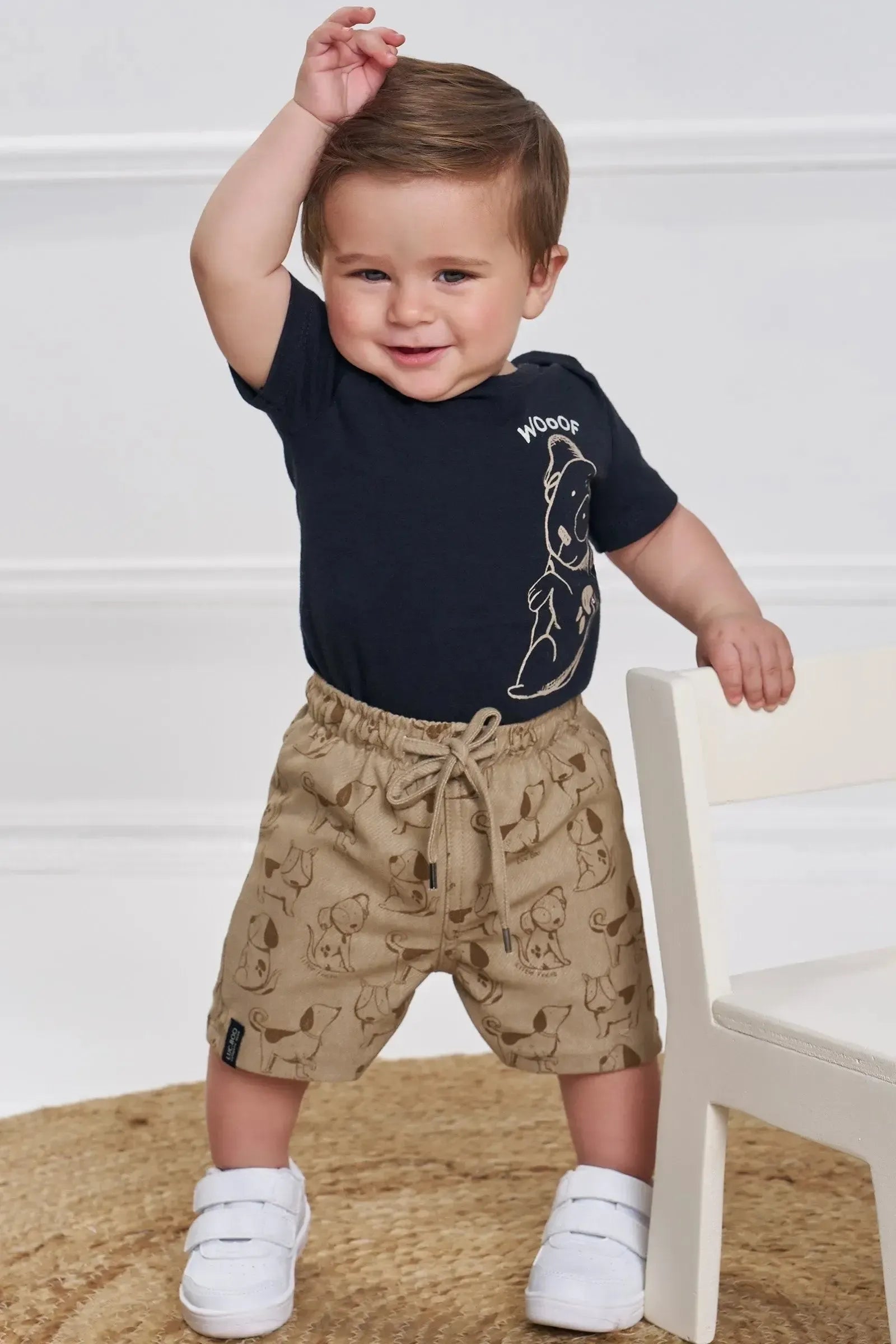 Conjunto de Body em Cotton e Bermuda em Cotton Jeans com Elastano 92891 LucBoo Bebê Menino