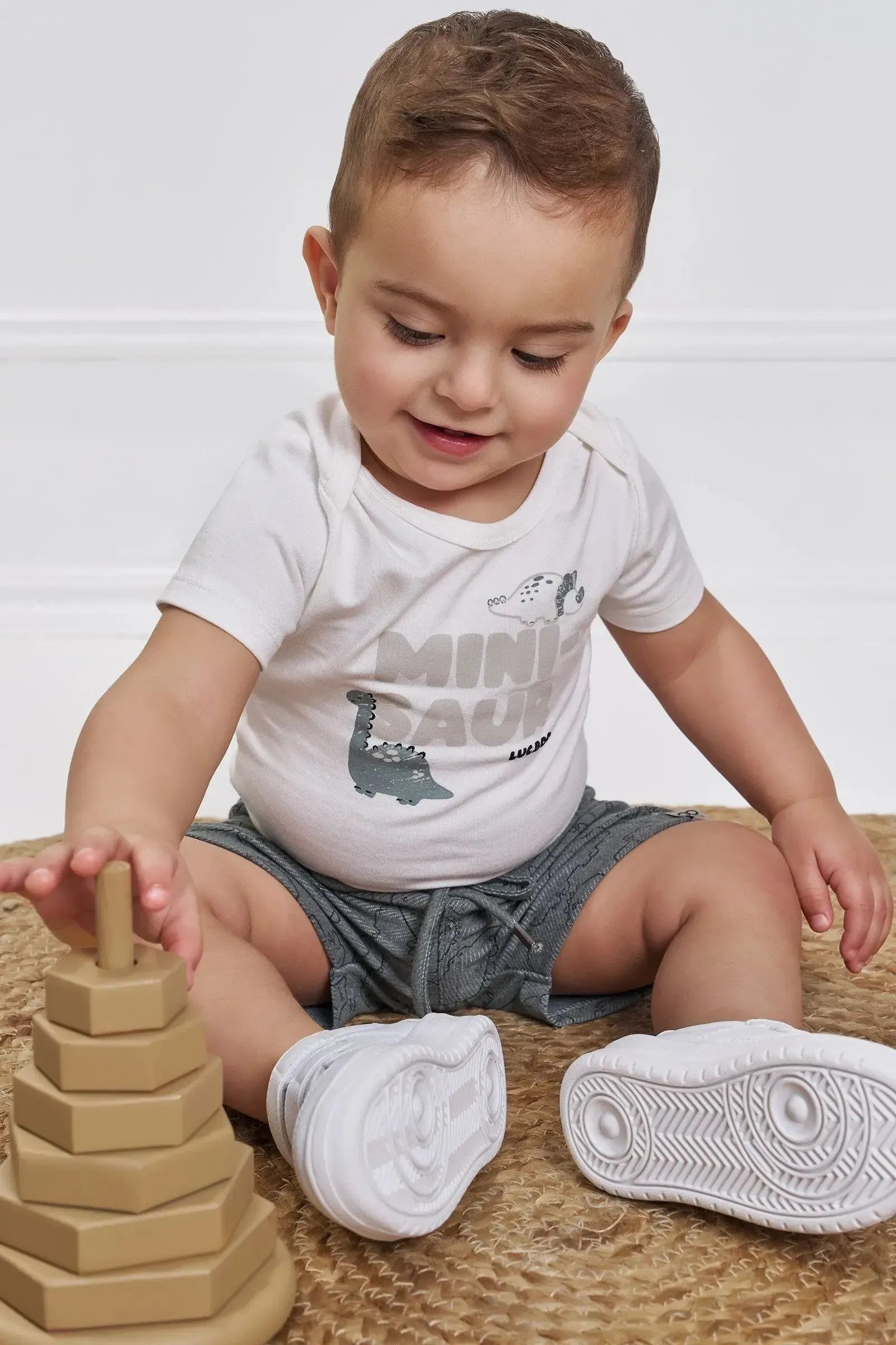 Conjunto de Body em Cotton e Bermuda em Cotton Jeans com Elastano 92894 LucBoo Bebê Menino