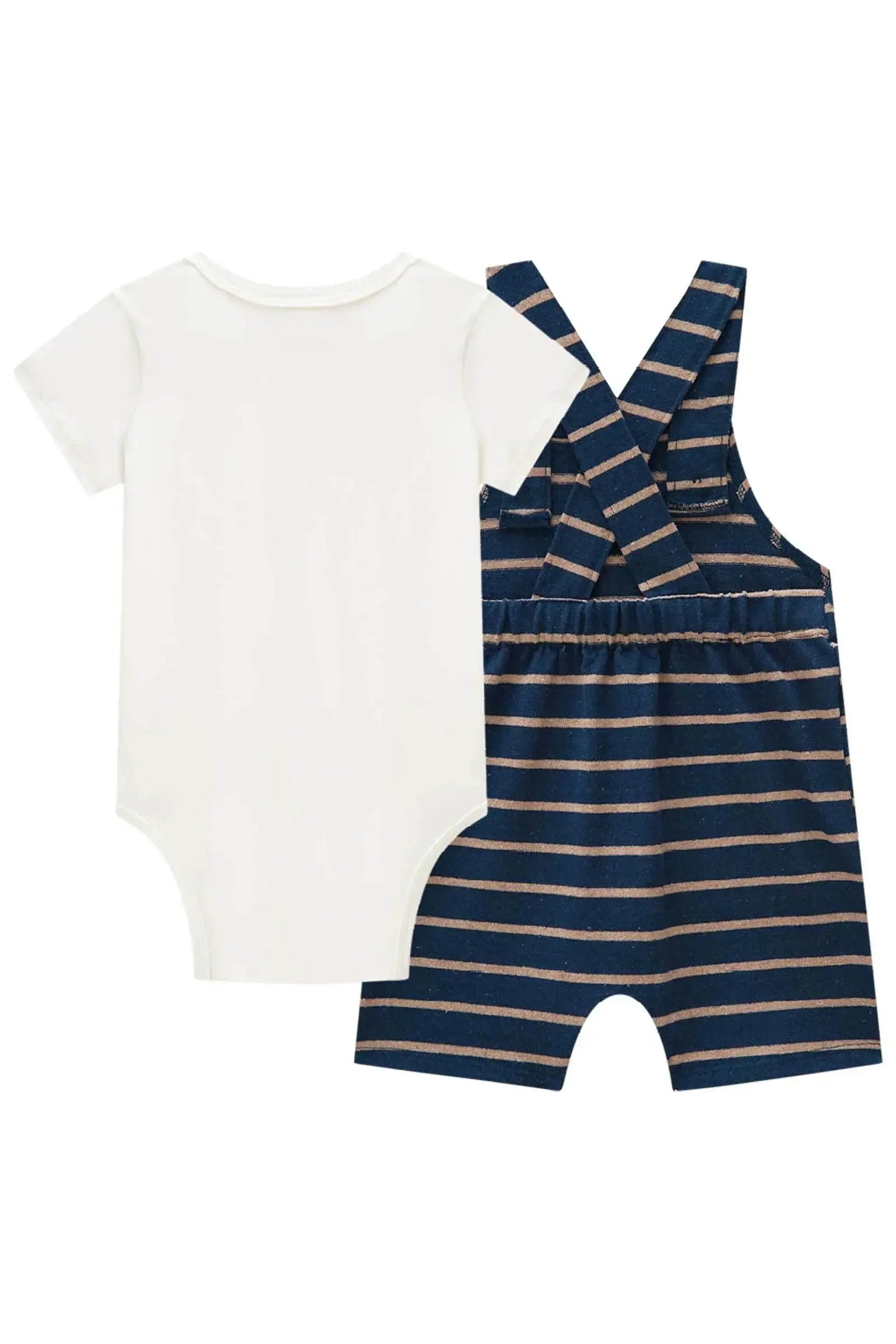 Conjunto de Body em Cotton e Jardineira em Malha Listrado 85132 LucBoo Bebê Menino