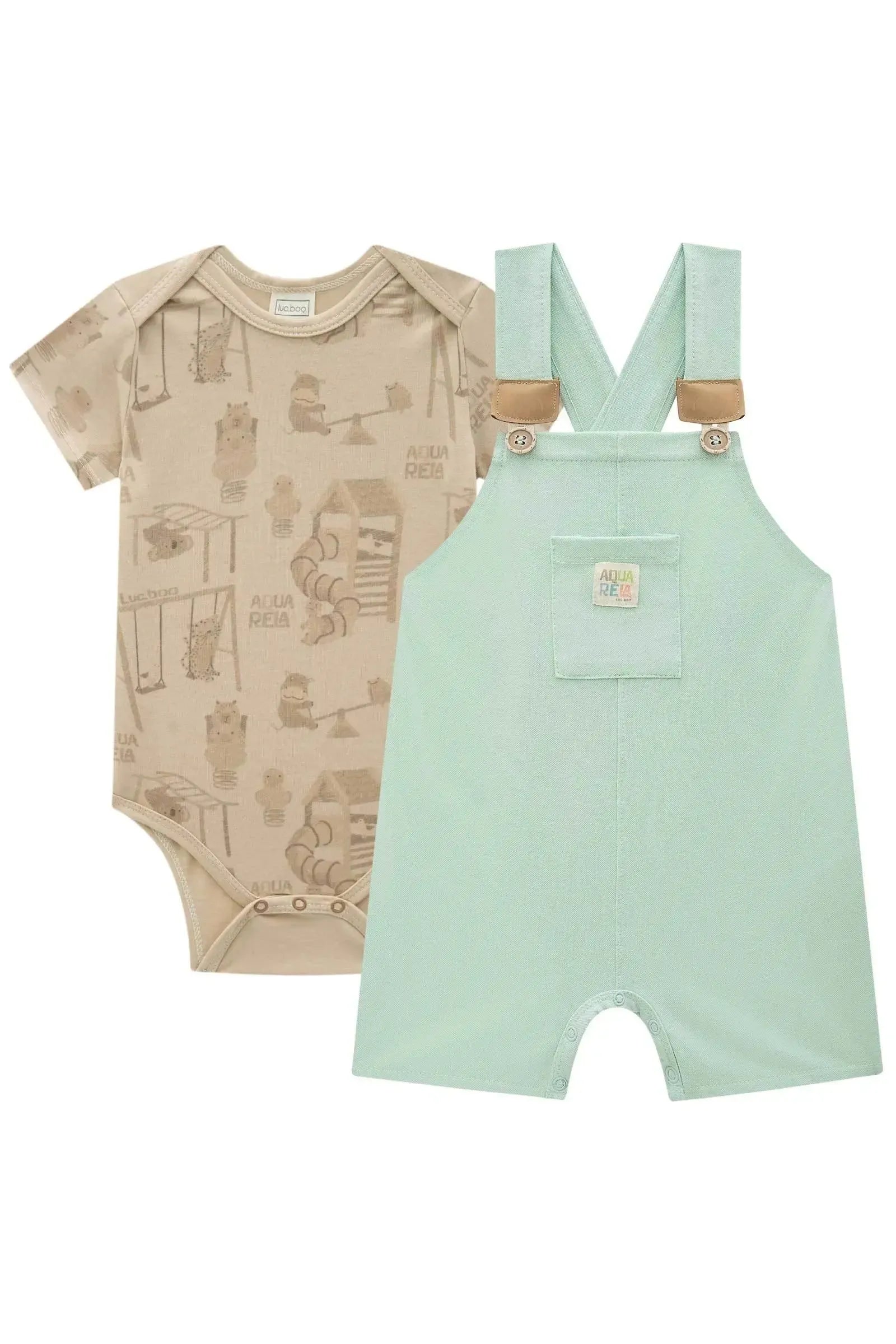 Conjunto de Body em Cotton e Jardineira em Piquet com Elastano 87955 LucBoo Bebê Menino