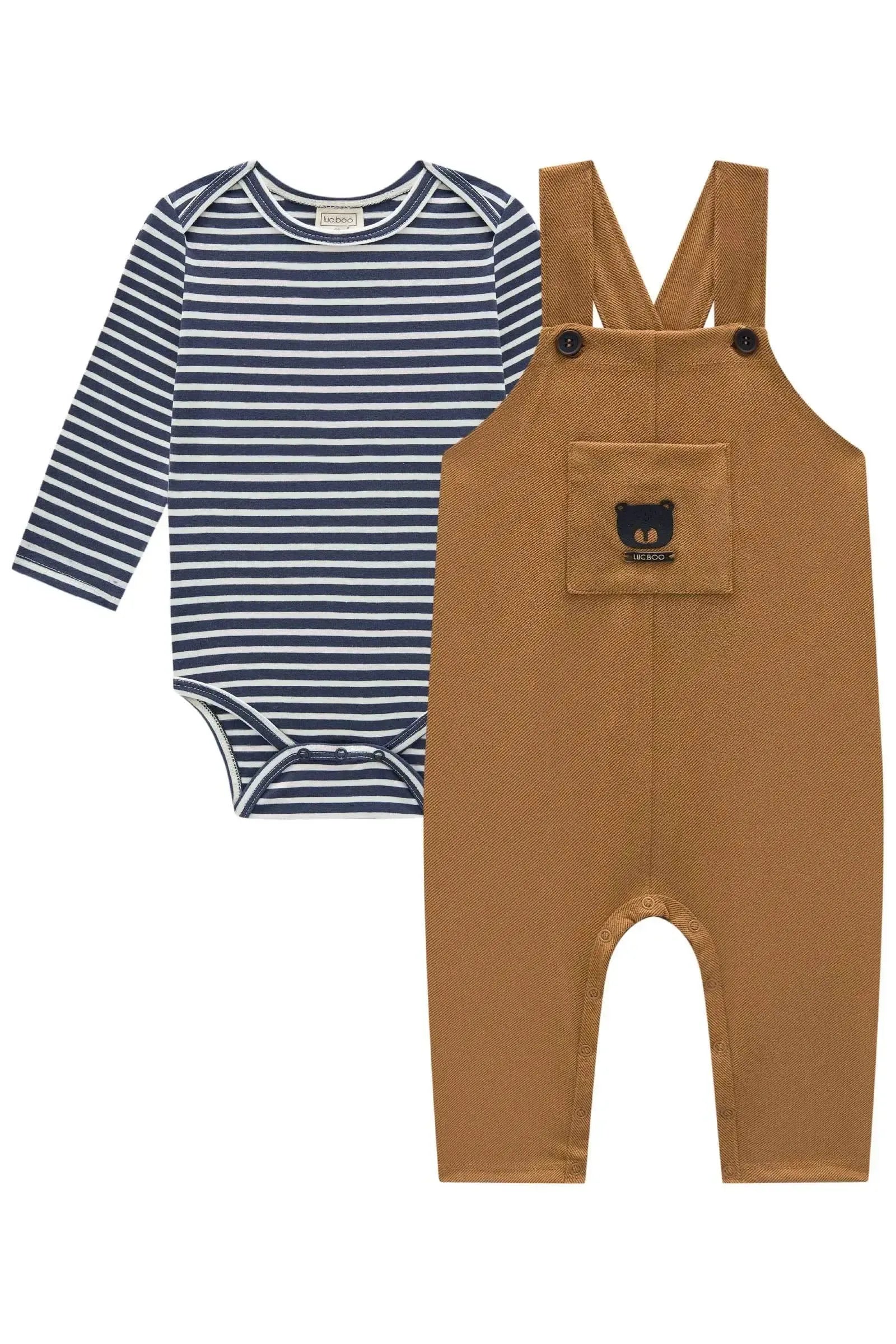 Conjunto de Body em Cotton e Jardineira em Tecido Twill com Elastano 90177 LucBoo Bebê Menino