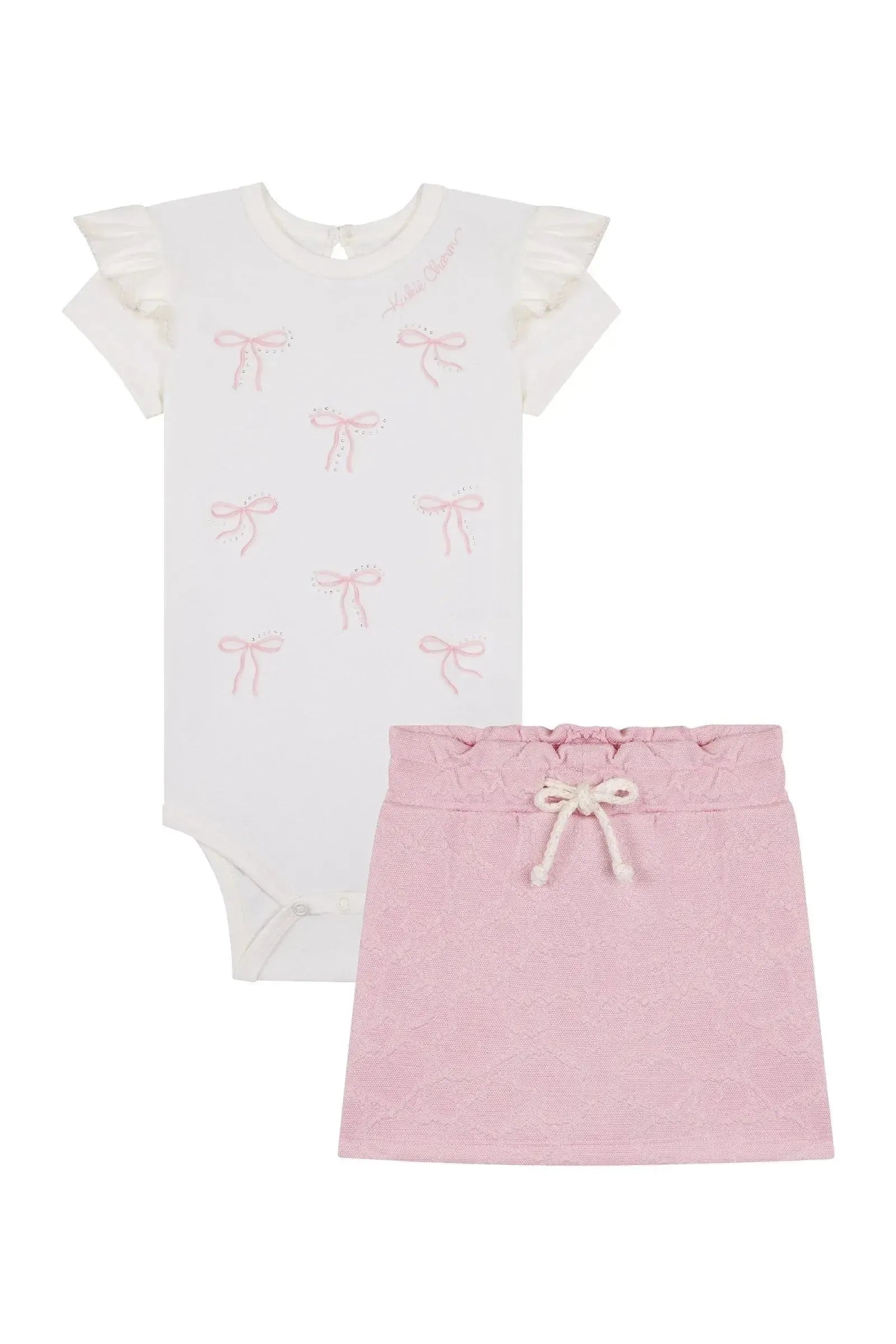 Conjunto de Body em Cotton e Short Saia em Malha Jacquard Coração 87840 Kukiê Bebê Menina