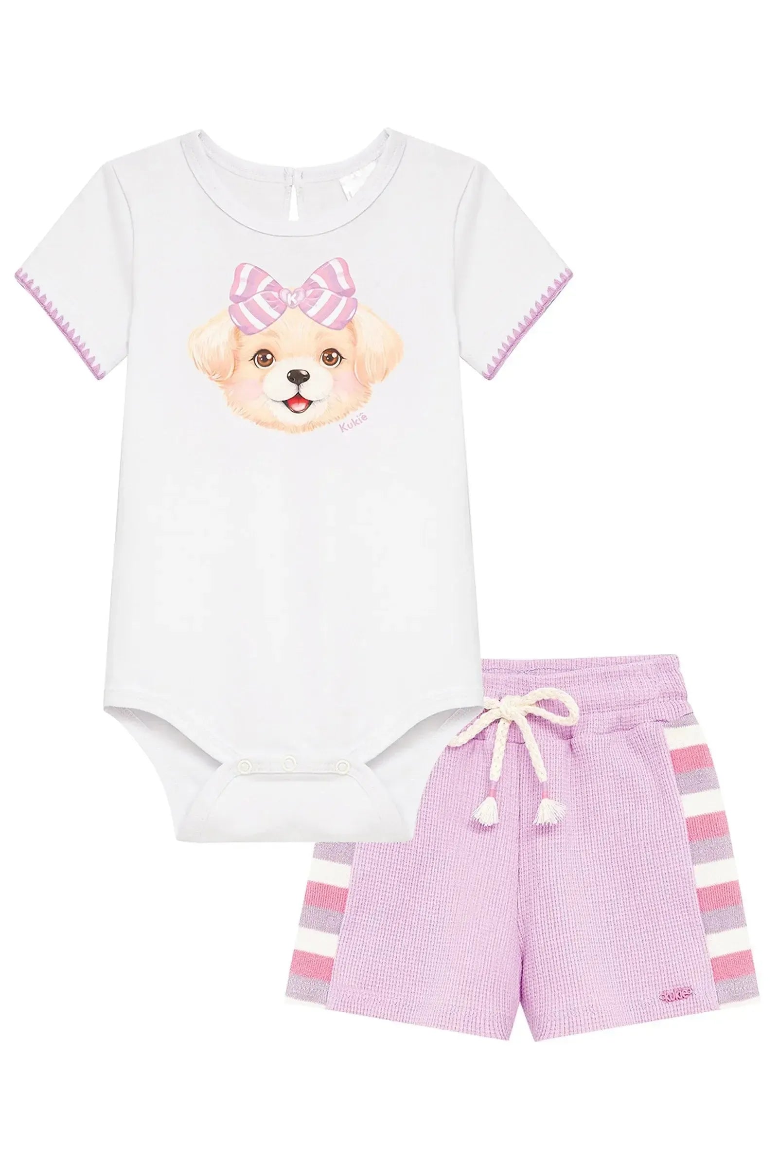Conjunto de Body em Cotton e Shorts em Malha Waffle 95351 Kukiê Bebê Menina