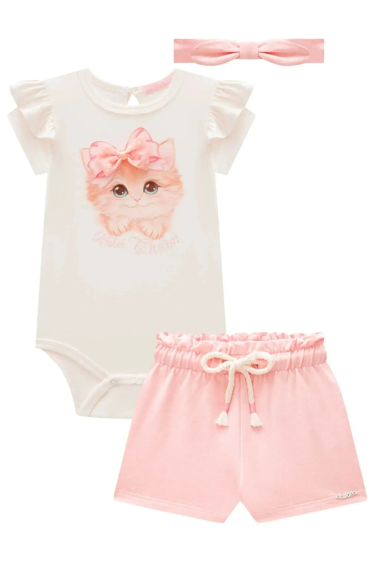 Conjunto de Body em Cotton e Shorts em Molevisco (acompanha Faixa) 98701 Kukiê Bebê Menina