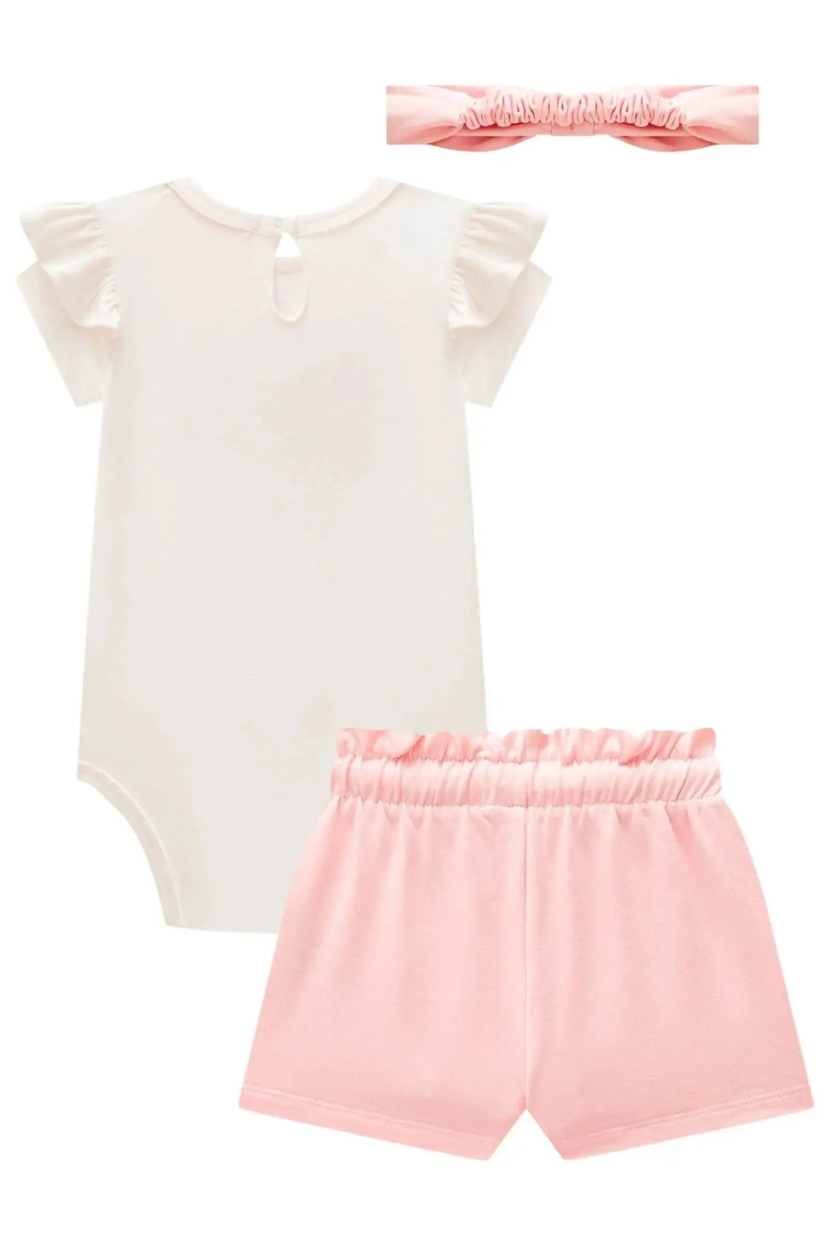 Conjunto de Body em Cotton e Shorts em Molevisco (acompanha Faixa) 98701 Kukiê Bebê Menina