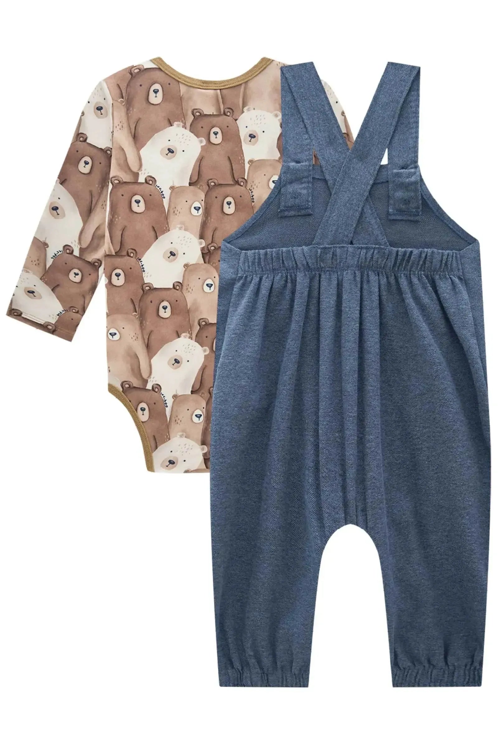 Conjunto de Body em Malha Comfy e Jardineira em Flanela Melange 92070 LucBoo Bebê Menino