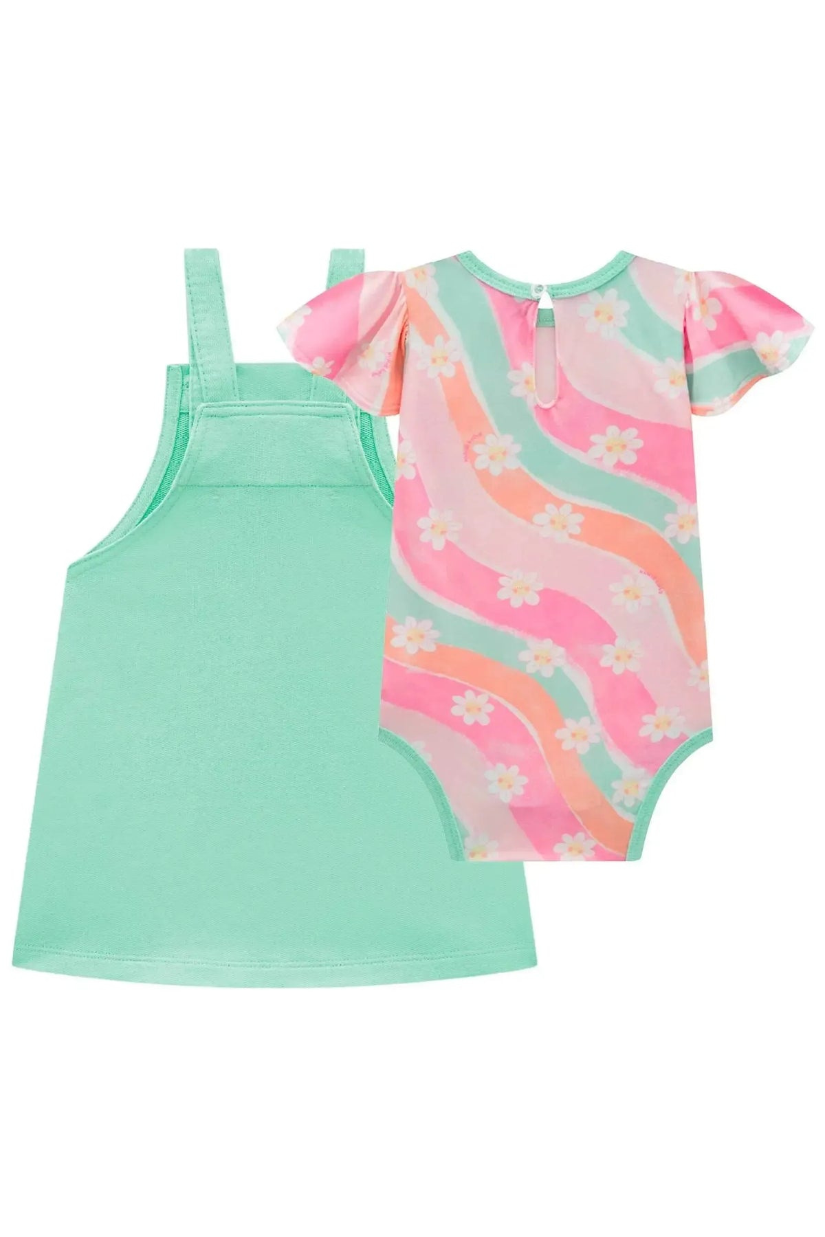 Conjunto de Body em Malha Comfy e Salopete em Moletom sem Pelúcia 98036 Kukiê Bebê Menina