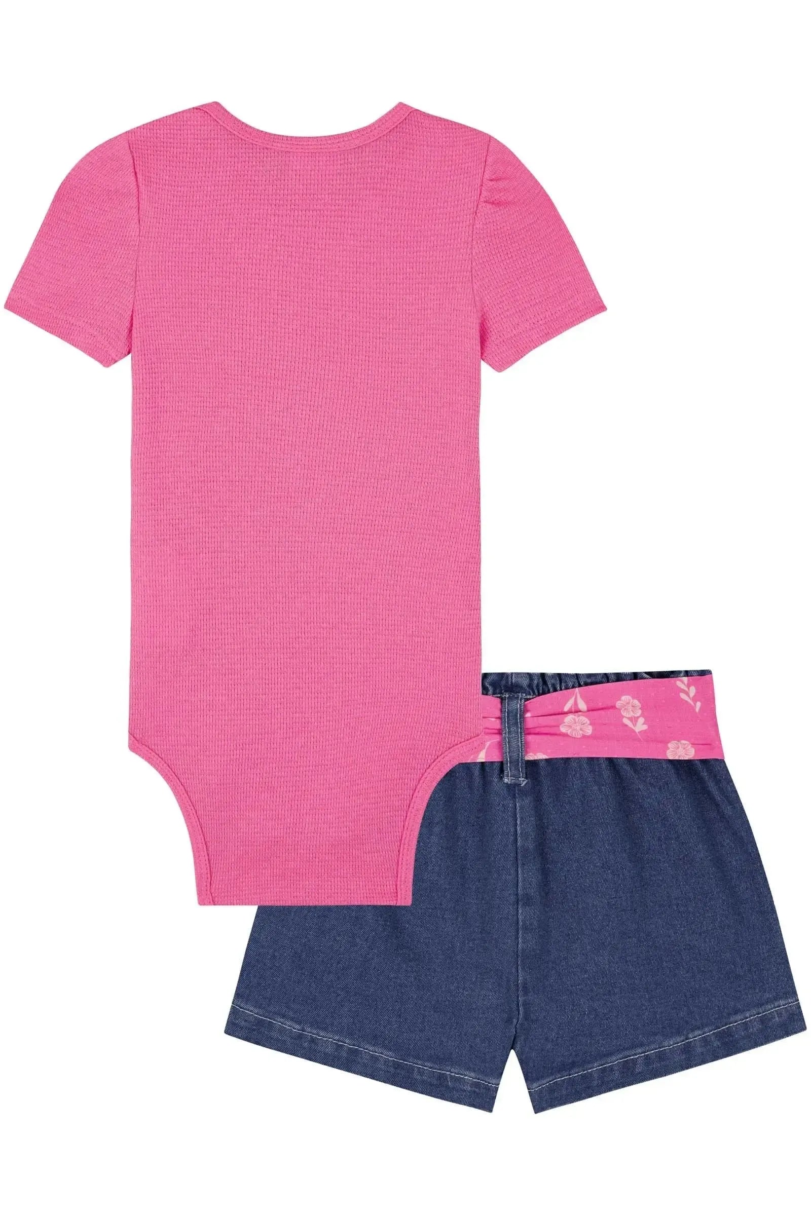 Conjunto de Body em Malha Little Waffle e Shorts em Jeans com Elastano 85381 Kukiê Bebê Menina