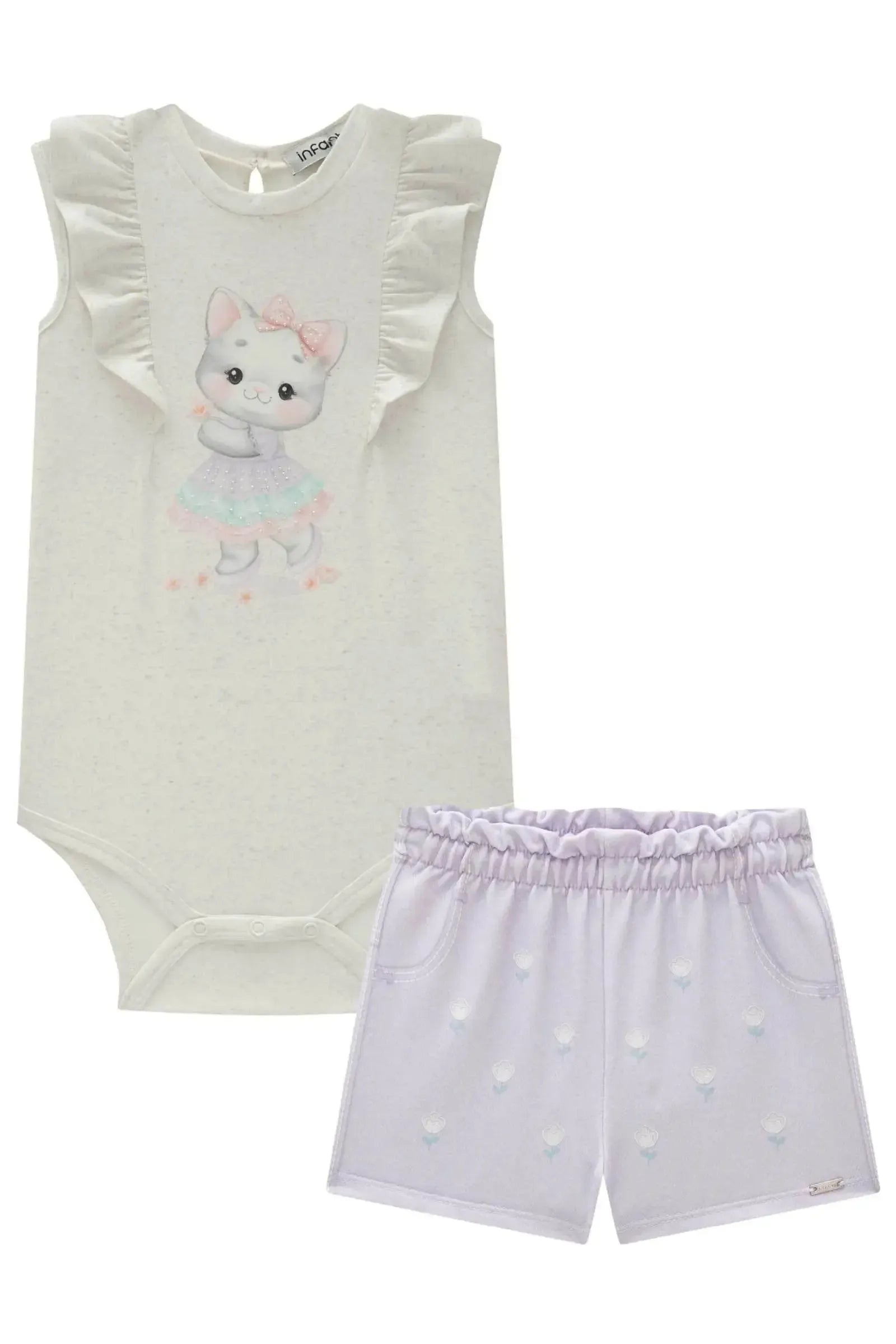 Conjunto de Body em Malha Power com Shorts em Molecotton 84139 Infanti Bebê Menina