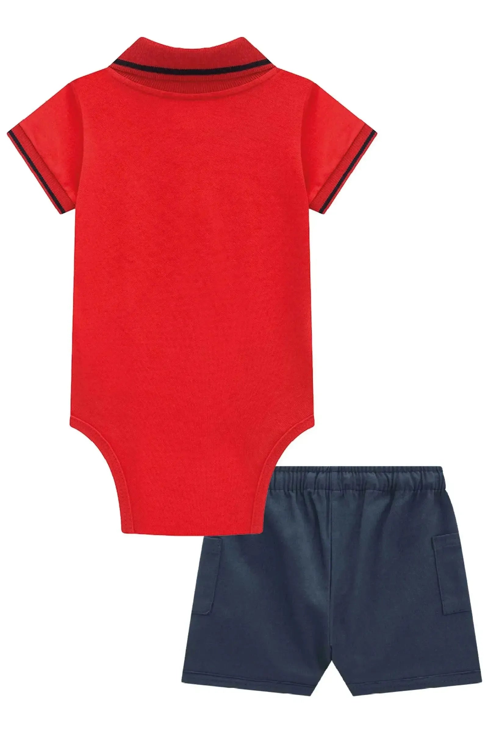 Conjunto de Body em Piquet com Elastano e Bermuda em Sarja Girassol com Elastano 96544 LucBoo Bebê Menino