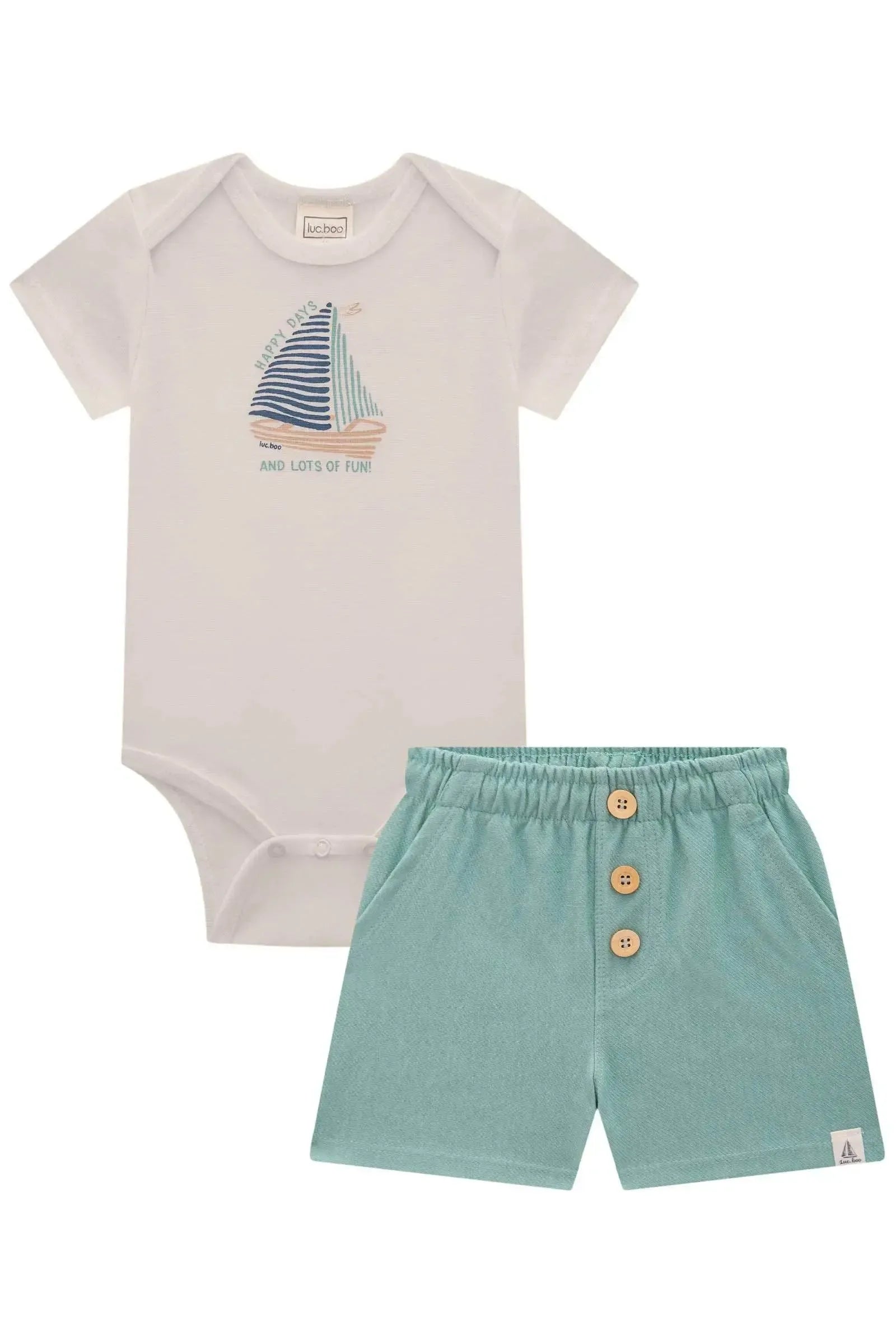 Conjunto de Body em Ribana 1x1 e Bermuda em Cotton Jeans com Elastano 82925 LucBoo Bebê Menino